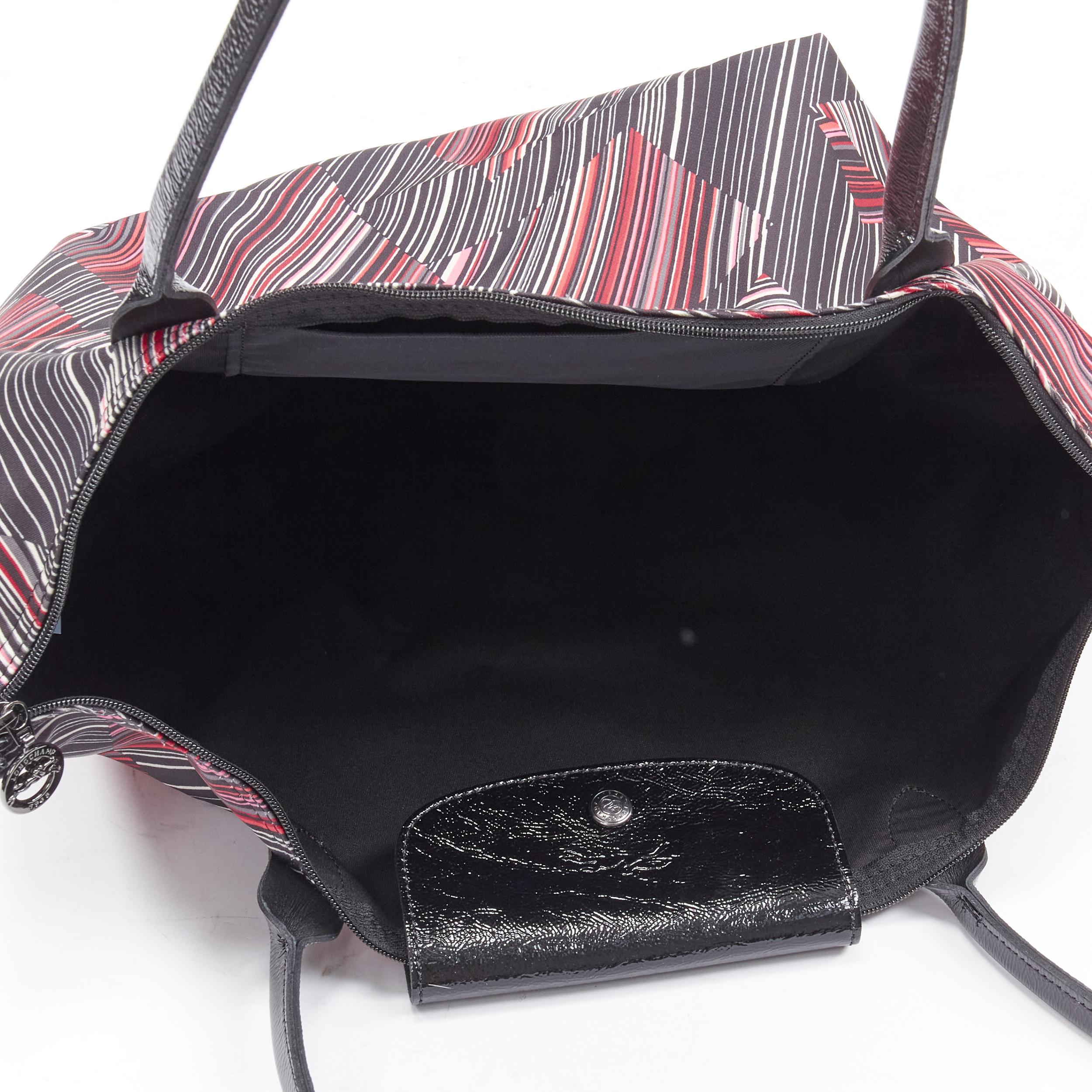 new LONGCHAMP La Pliage pink black geometric striped print nylon =-tote bag 1