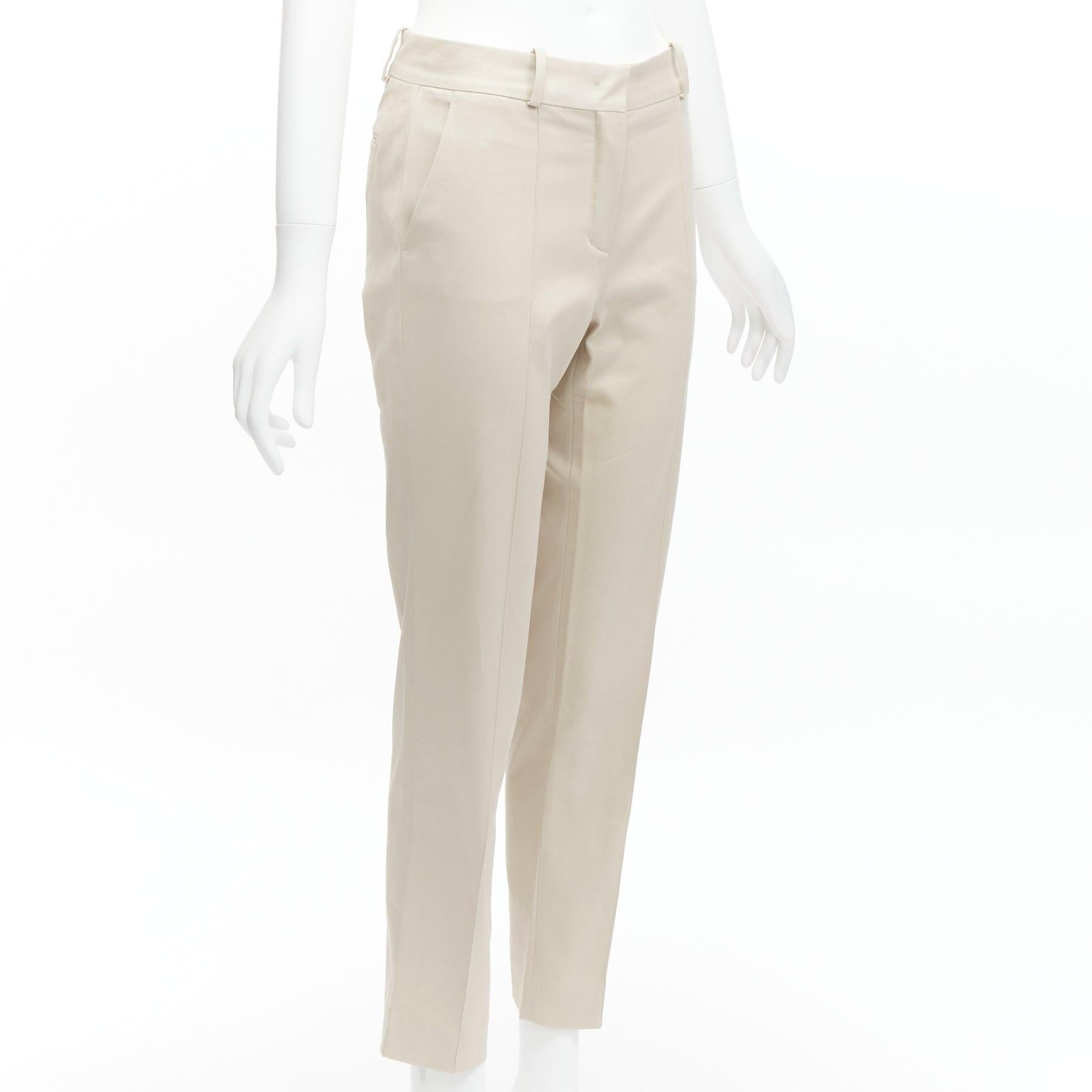 new LORO PIANA beige cotton blend mid waist classic tapered cropped pants In New Condition In Hong Kong, NT