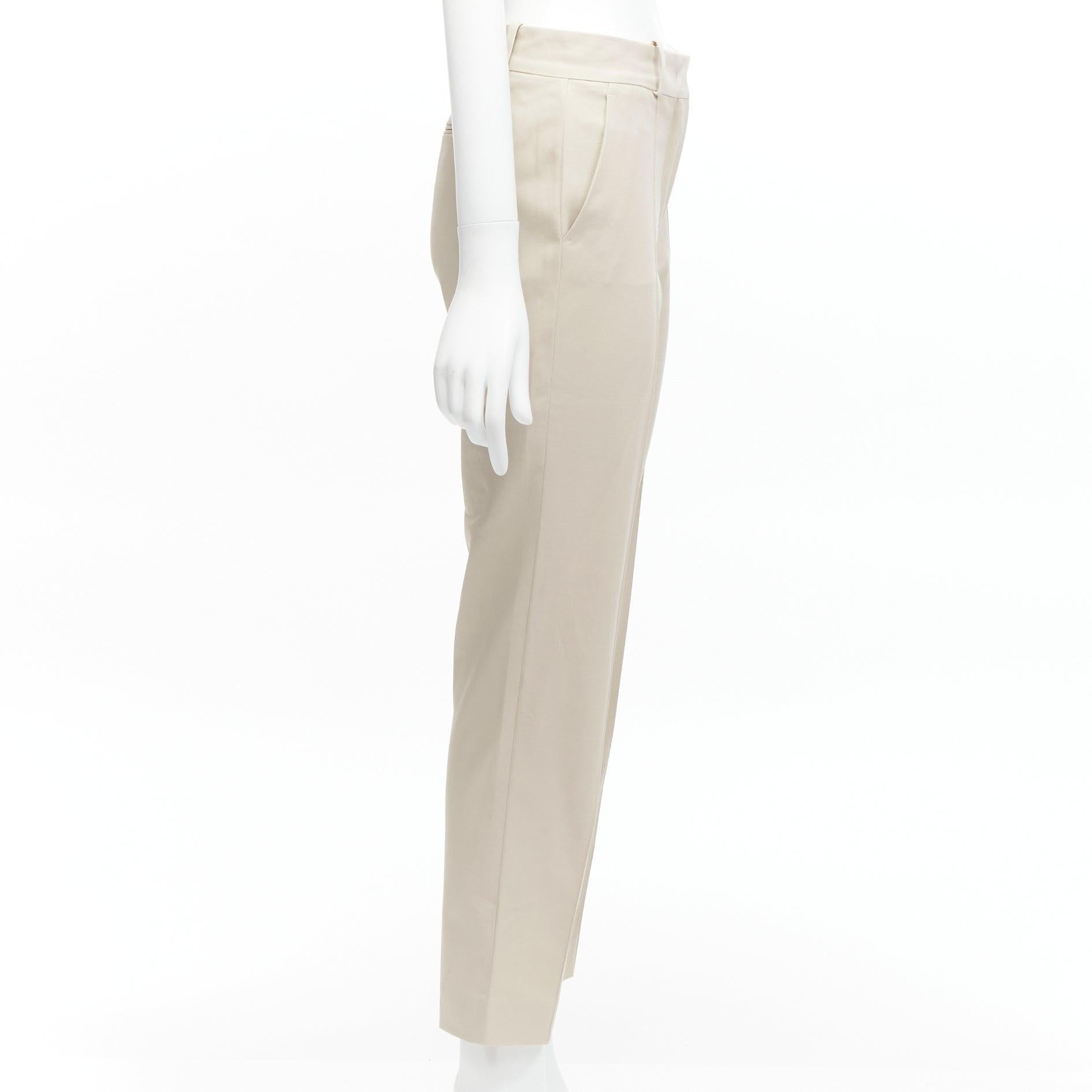 Women's new LORO PIANA beige cotton blend mid waist classic tapered cropped pants