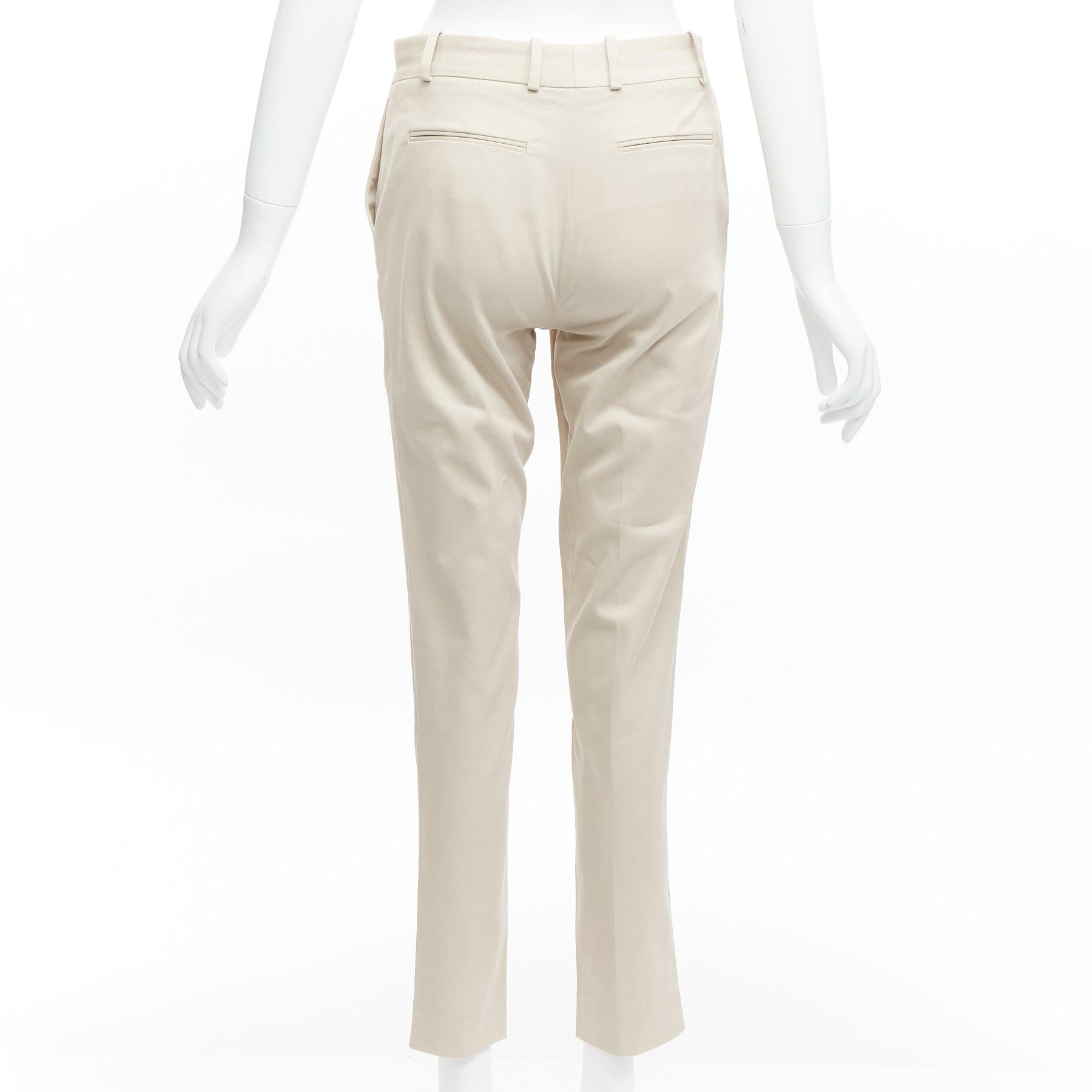 new LORO PIANA beige cotton blend mid waist classic tapered cropped pants 1