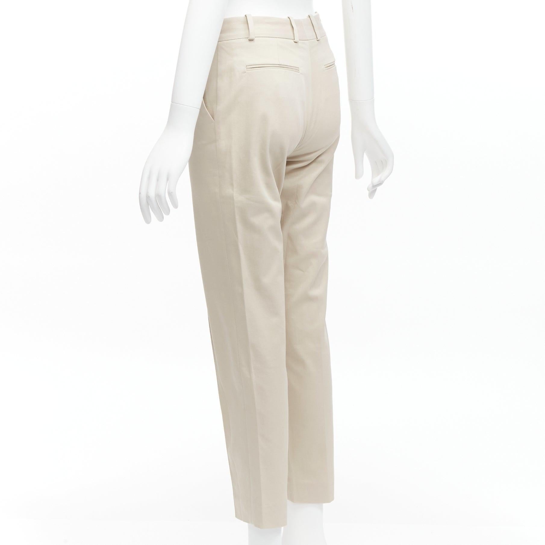 new LORO PIANA beige cotton blend mid waist classic tapered cropped pants 2