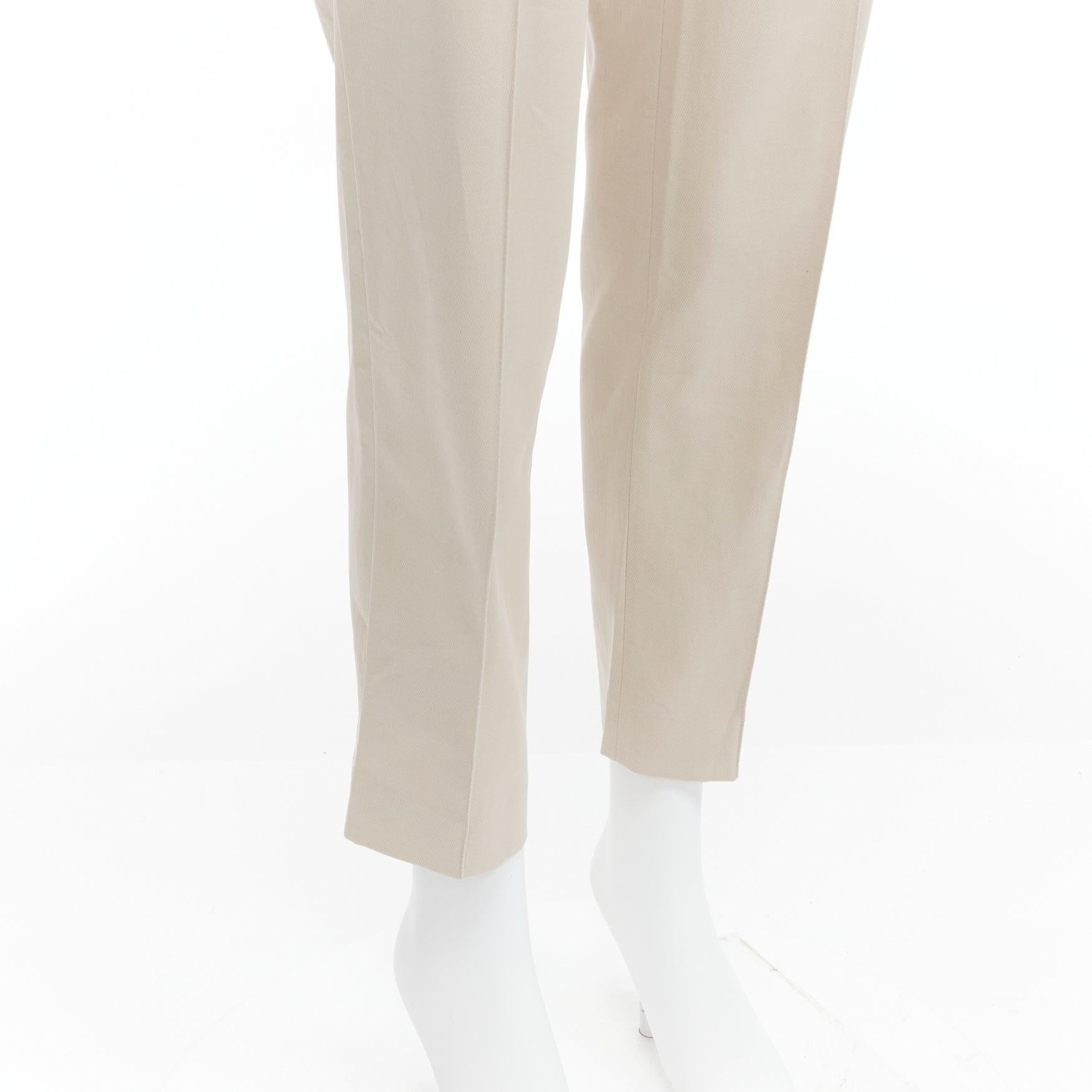 new LORO PIANA beige cotton blend mid waist classic tapered cropped pants 3