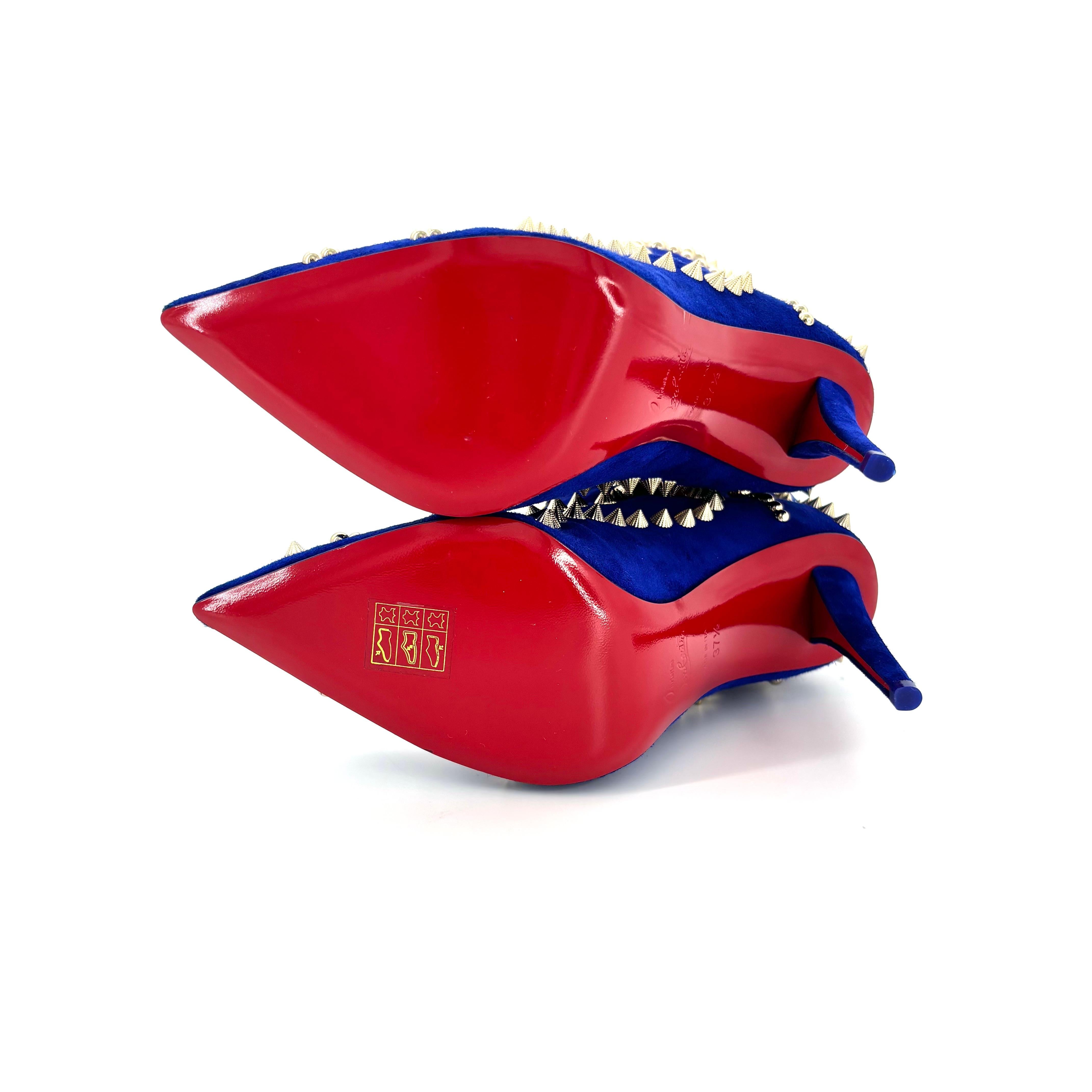 NEW Louboutin Astrilarge Botín Pika 100 Azul Gamuza Puntiagudo Botas 37.5 en venta 2