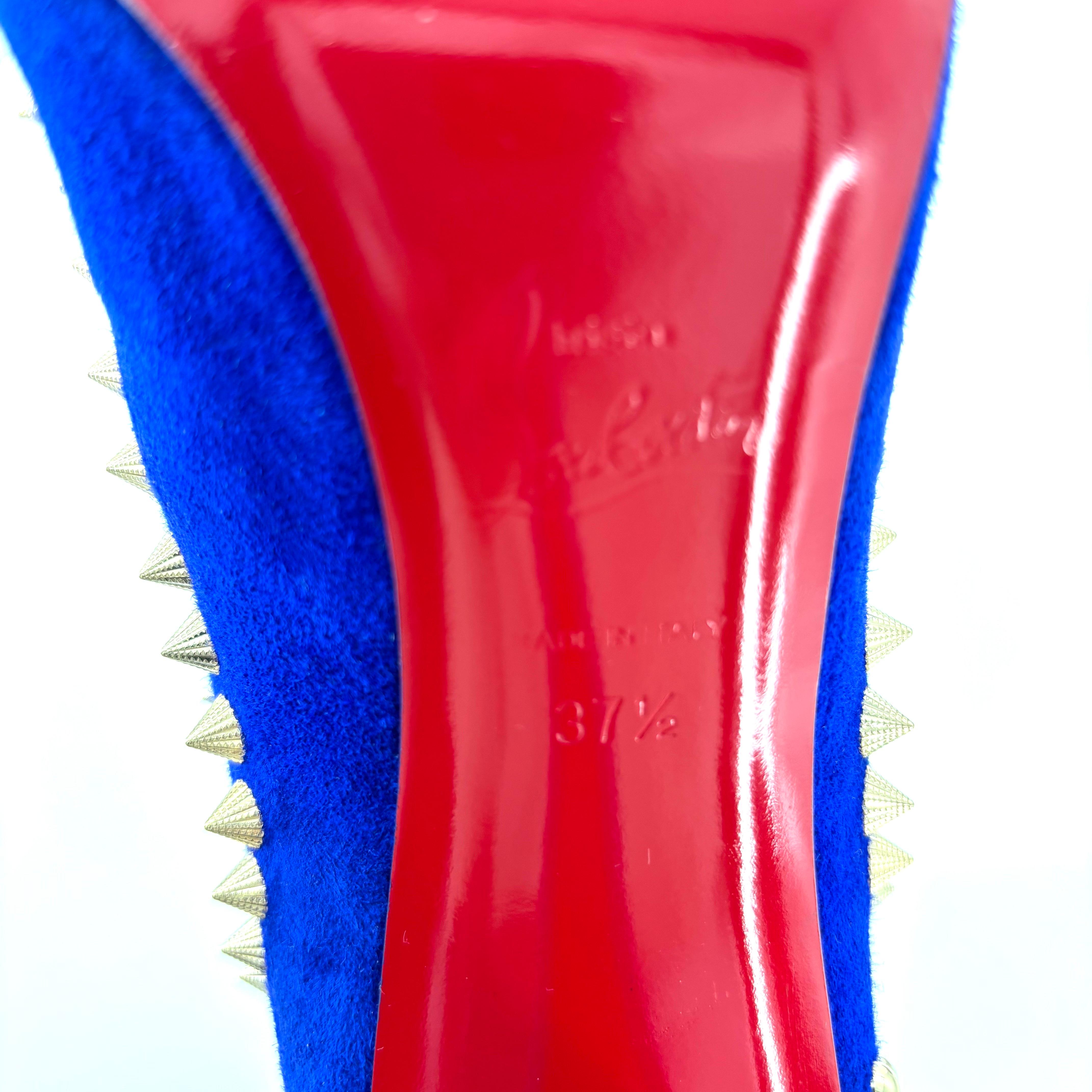 NEW Louboutin Astrilarge Botín Pika 100 Azul Gamuza Puntiagudo Botas 37.5 en venta 3