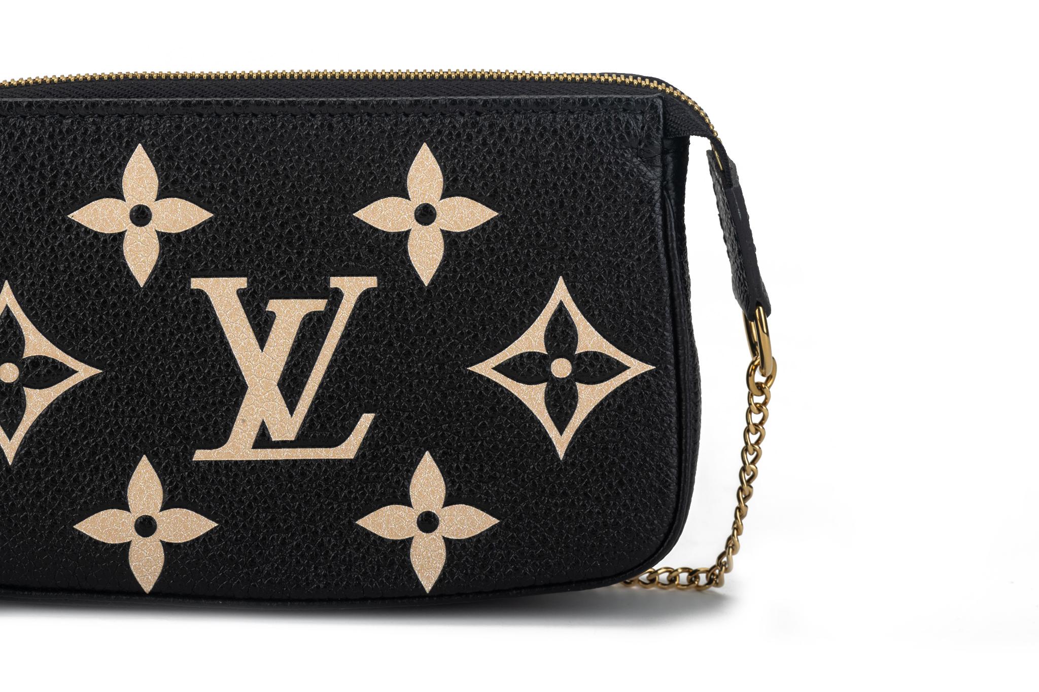 Women's New Louis Vuiton Black Embossed Mini Pochette Bag
