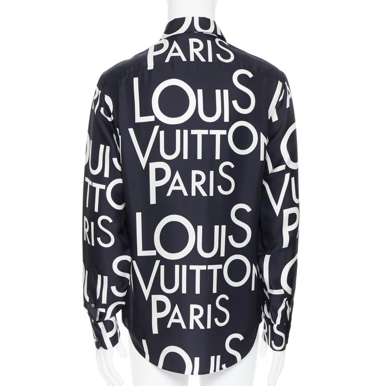 new LOUIS VUITTON 100% silk black white logo typography print