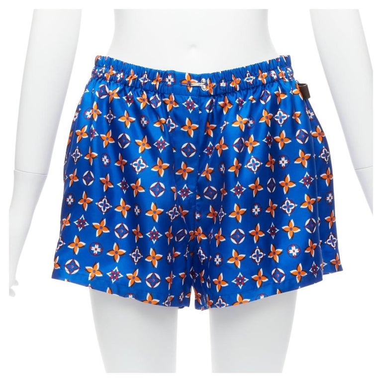 new LOUIS VUITTON 2019 electric blue orange flower monogram boxer shorts  FR38 M For Sale at 1stDibs