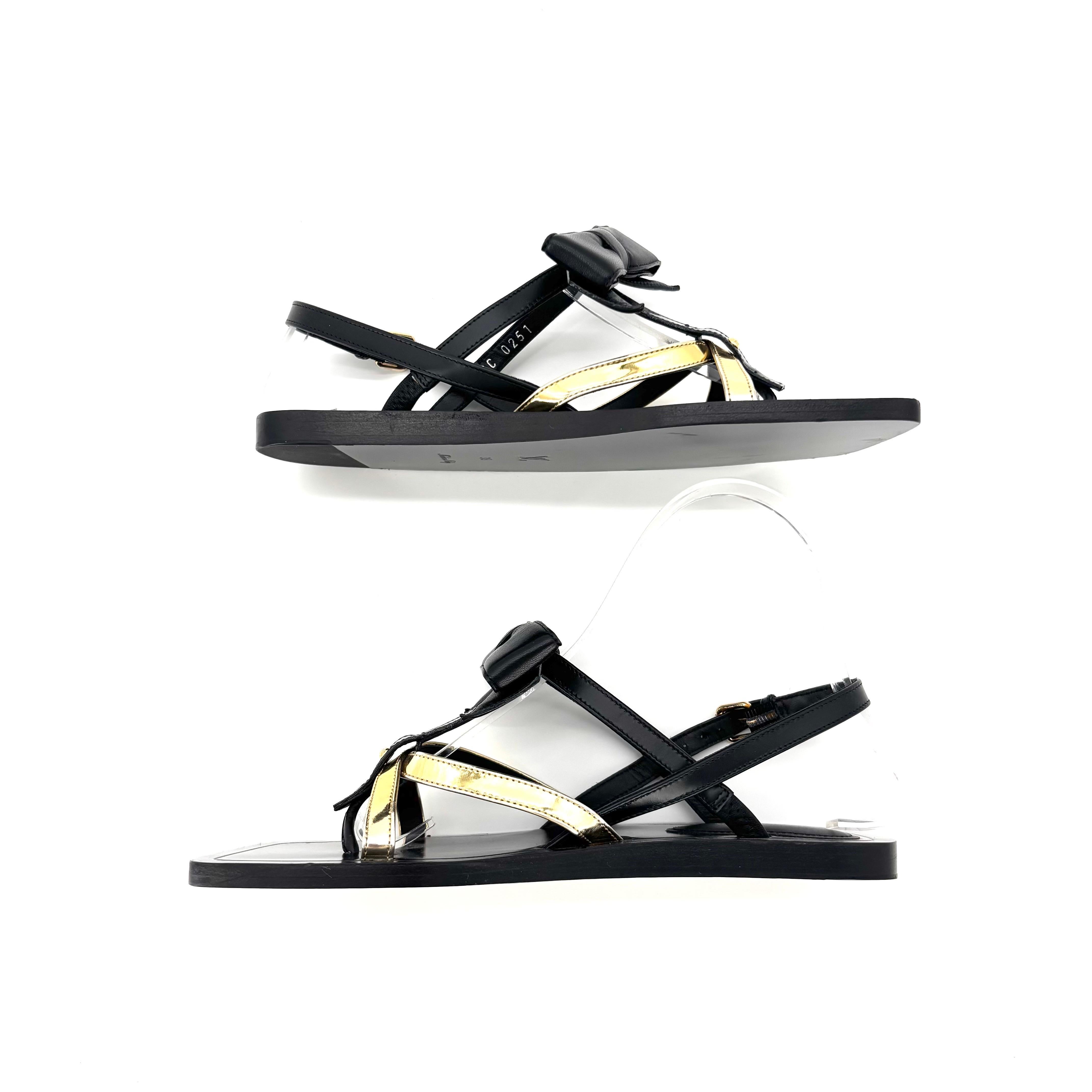 Black NEW Louis Vuitton 2021 Fornasetti Bow Gladiator Peplum Flats 35 Sandals For Sale