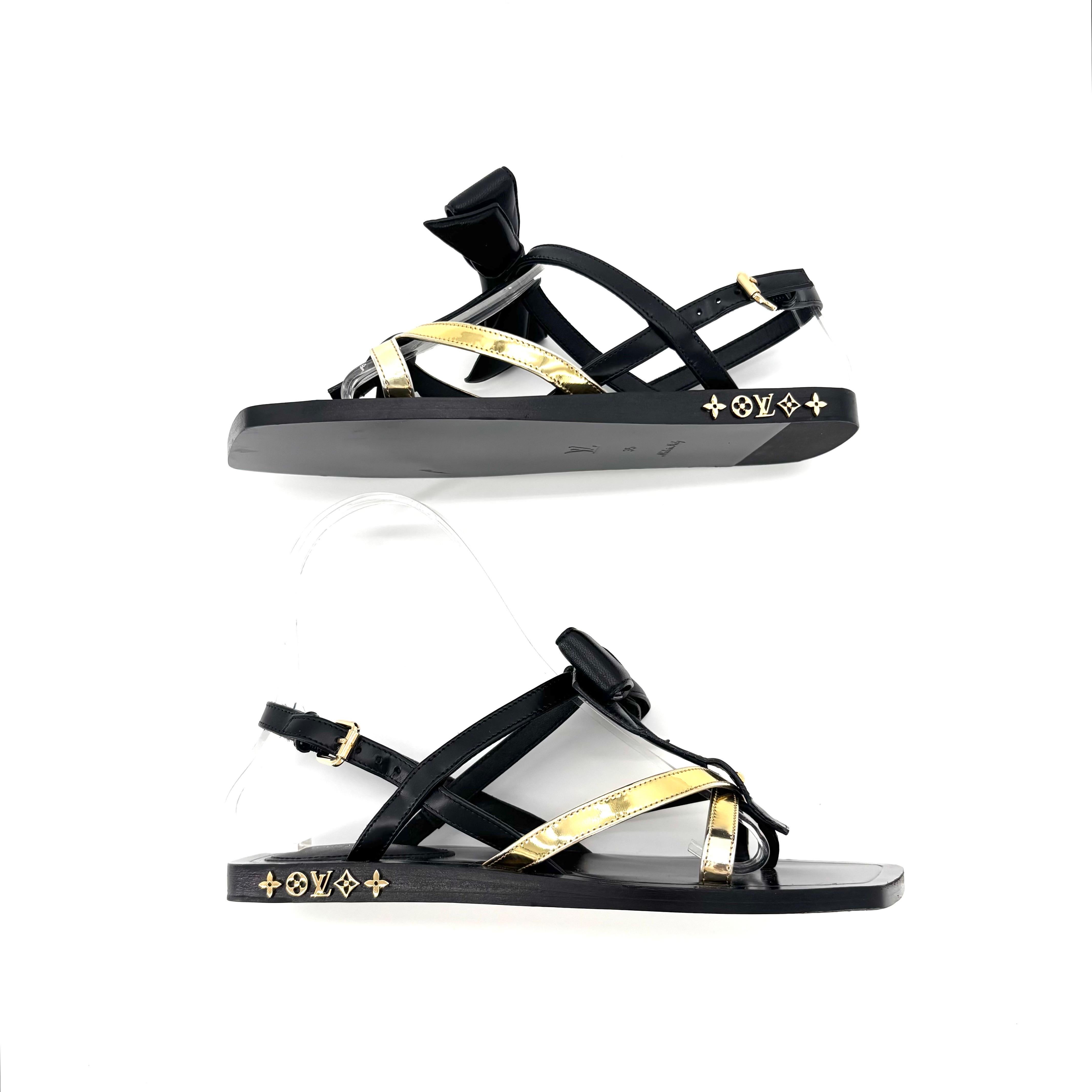 Women's NEW Louis Vuitton 2021 Fornasetti Bow Gladiator Peplum Flats 35 Sandals For Sale