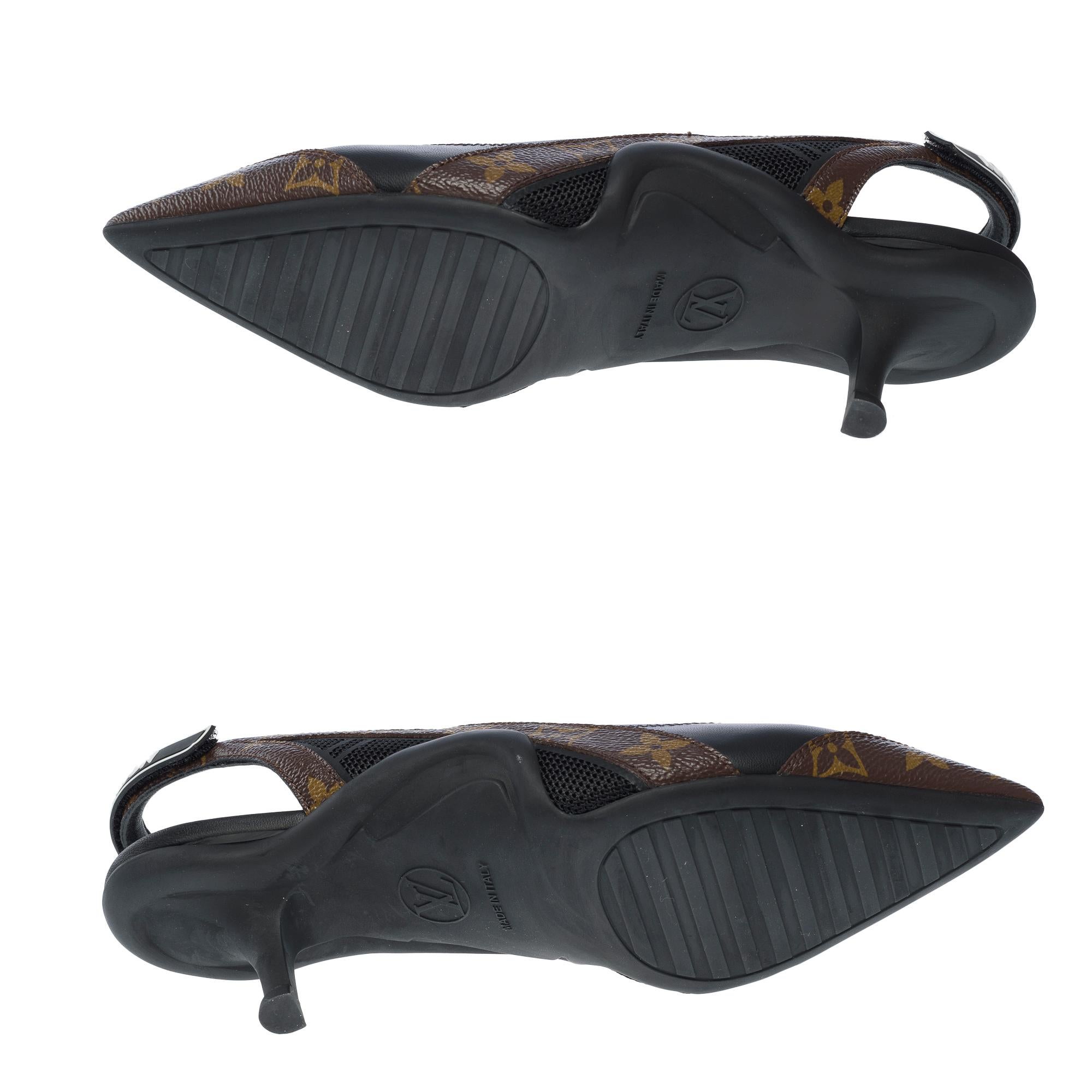 New Louis Vuitton Archlight pump heels in brown monogram canvas & black leather For Sale 5