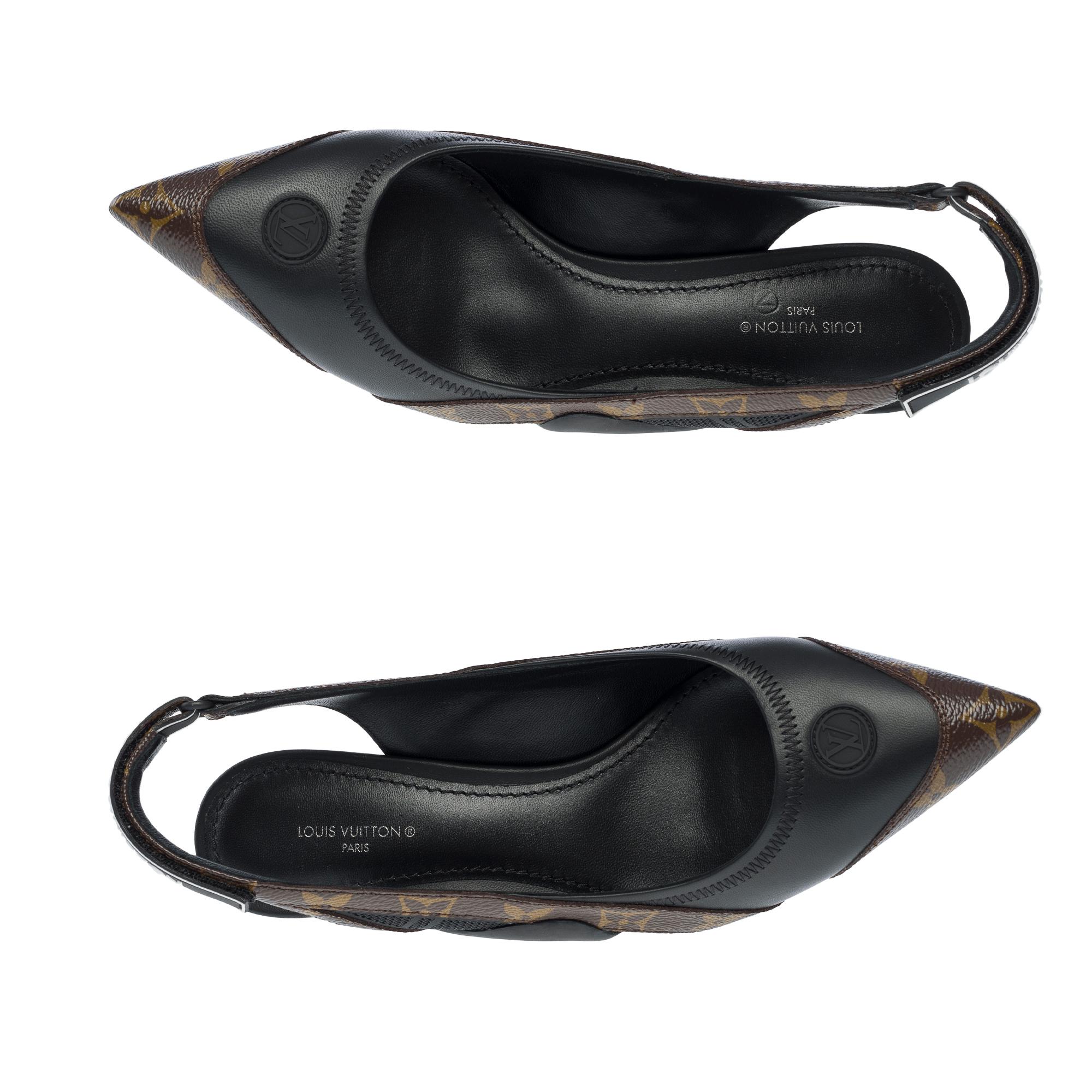 New Louis Vuitton Archlight pump heels in brown monogram canvas & black leather For Sale 6
