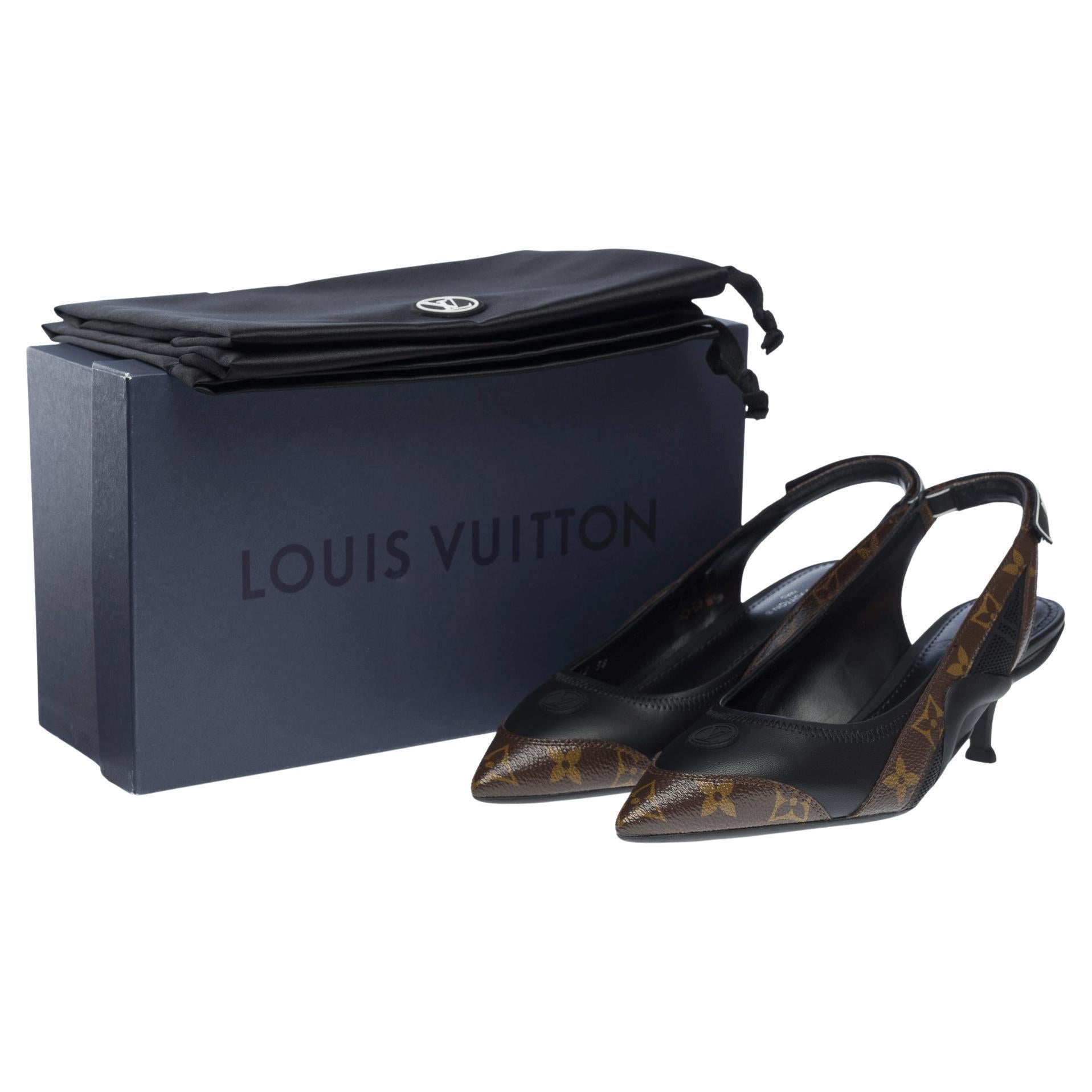 New Louis Vuitton Archlight pump heels in brown monogram canvas & black leather For Sale