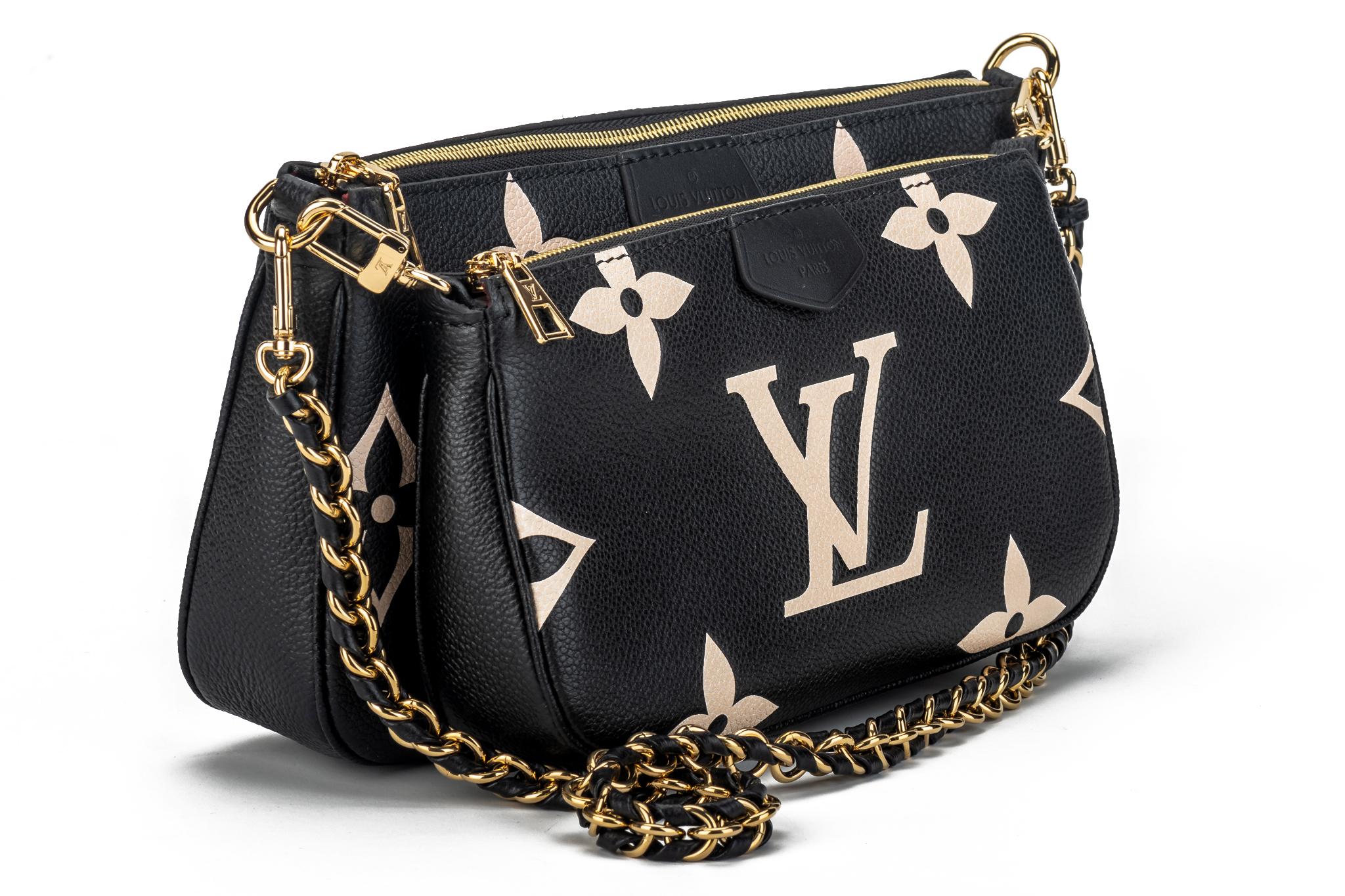 Women's New Louis Vuitton Black Leather Multi Pochette Bag For Sale