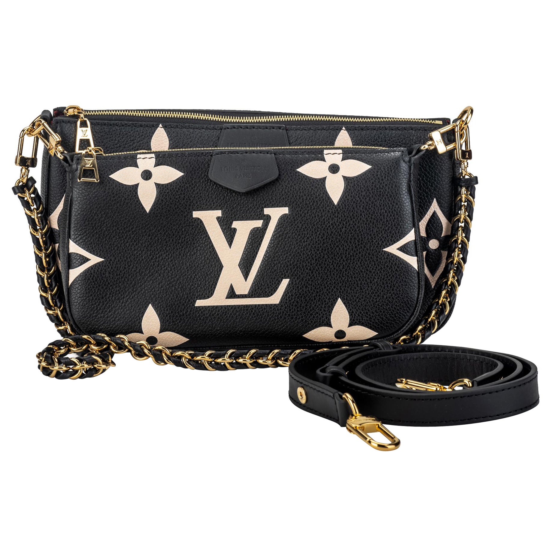 Neu Louis Vuitton Schwarz Leder Multi Pochette Tasche