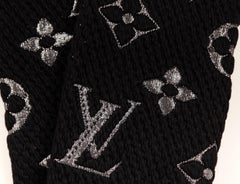 New Louis Vuitton Black Logo Metallic Woven Scarf