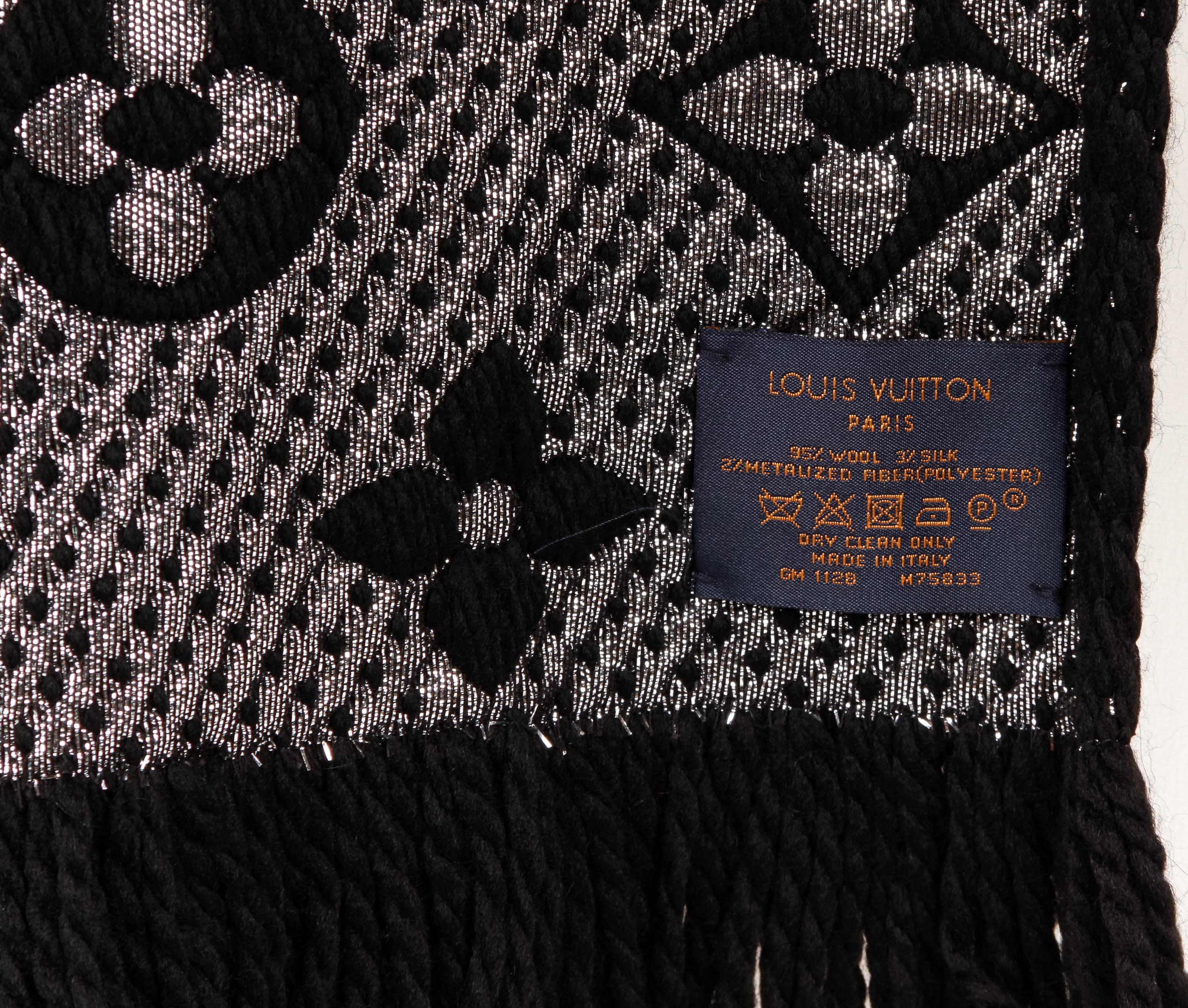 Women's or Men's New Louis Vuitton Black Logo Metallic Woven Scarf For Sale