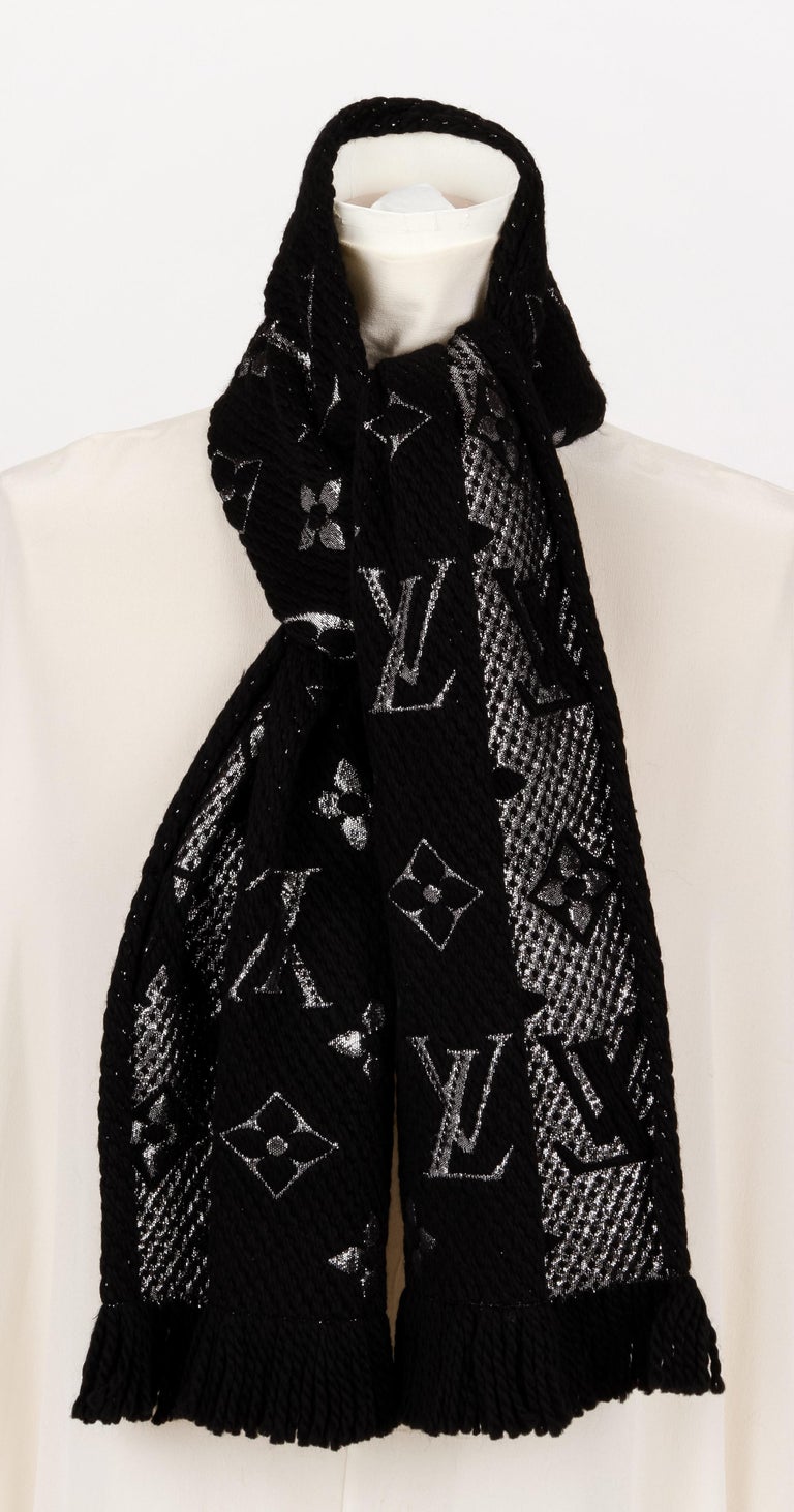 New Louis Vuitton Black Logo Metallic Woven Scarf at 1stDibs