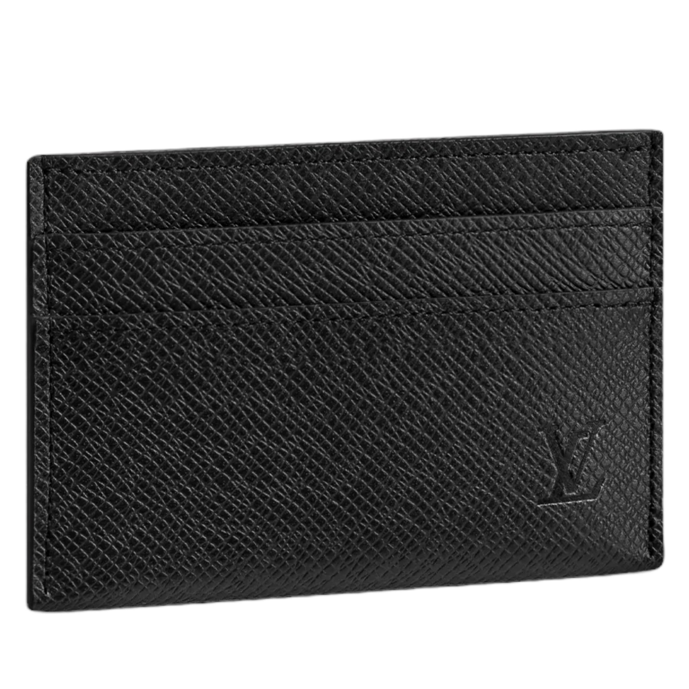 NEU Louis Vuitton Schwarz Taiga Leder Double Card Holder Kartenetui Geldbörse im Zustand „Neu“ im Angebot in San Marcos, CA