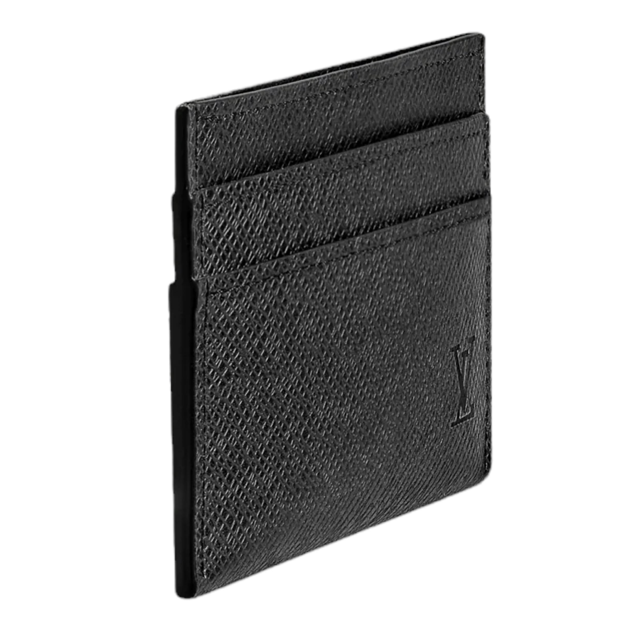 NEU Louis Vuitton Schwarz Taiga Leder Double Card Holder Kartenetui Geldbörse für Damen oder Herren im Angebot
