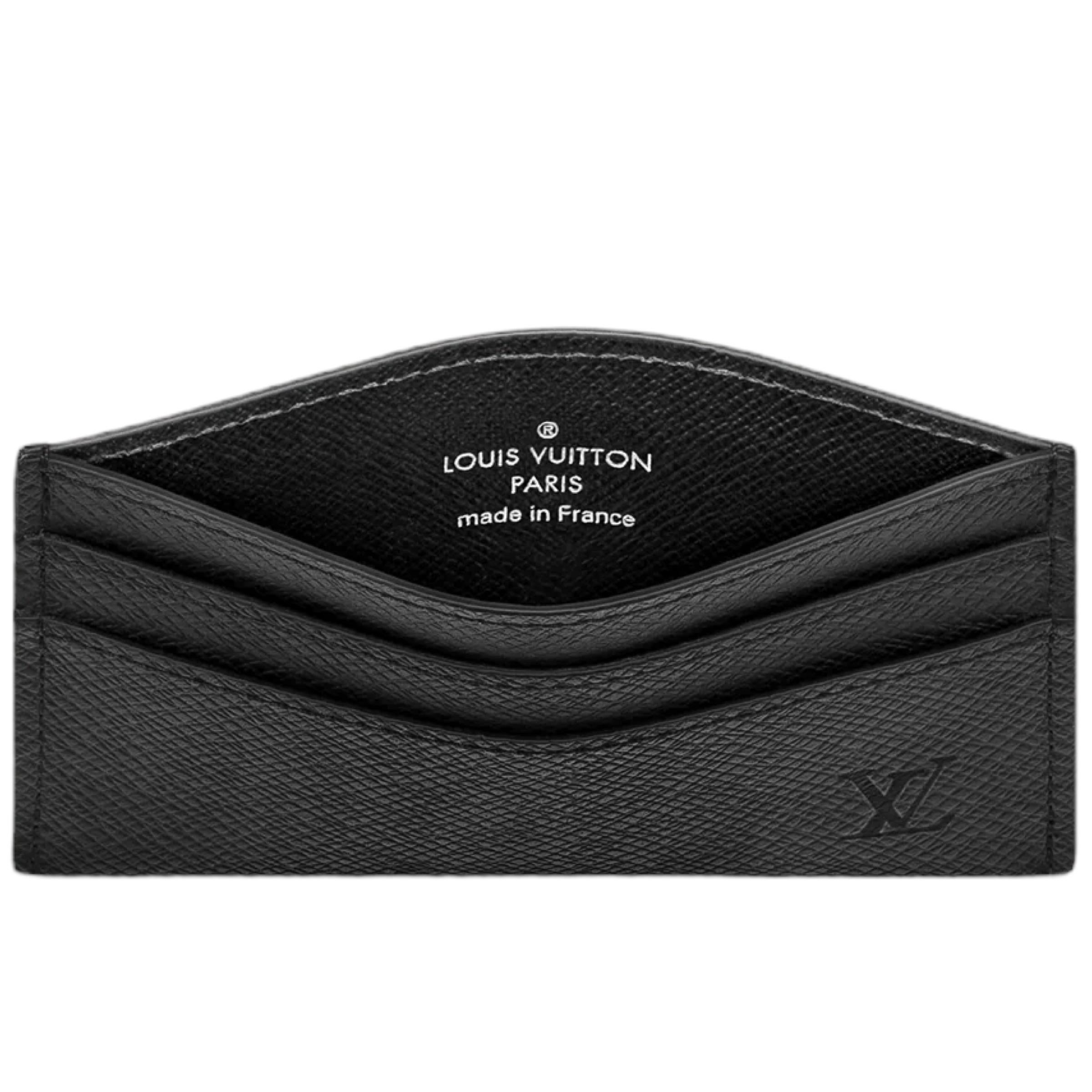 NEU Louis Vuitton Schwarz Taiga Leder Double Card Holder Kartenetui Geldbörse im Angebot 2
