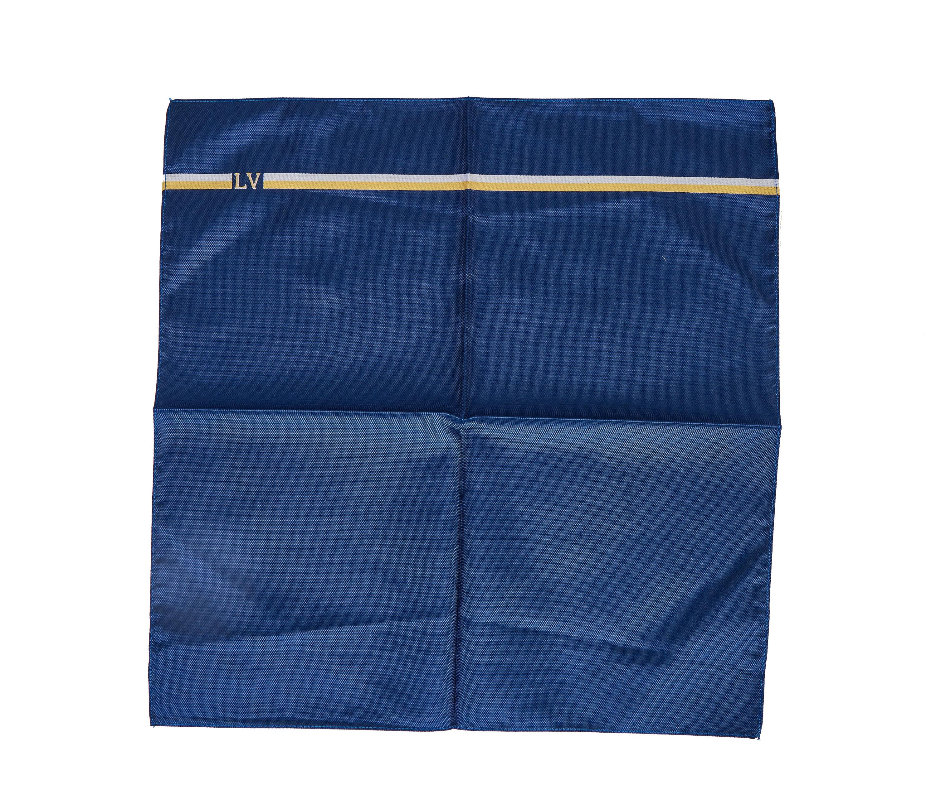 Men's New Louis Vuitton Blue Yellow Cotton Pocket Square Scarf