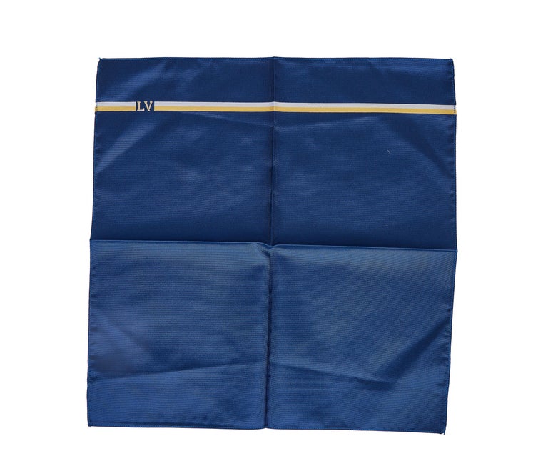 New Louis Vuitton Blue Yellow Cotton Pocket Square Scarf For Sale at 1stDibs