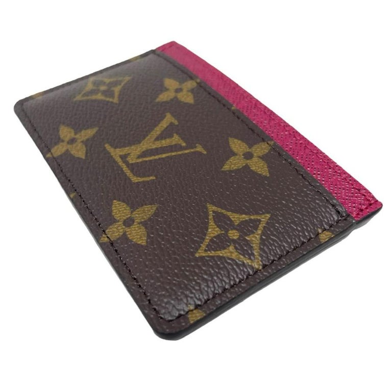 NEW Louis Vuitton Brown Fuchsia Pink Monogram Coated Canvas Cardholder Card  Hold For Sale at 1stDibs
