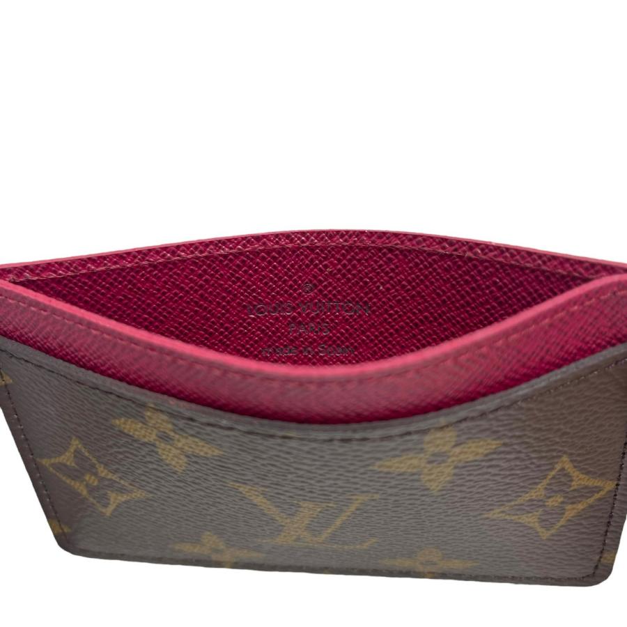 NEW Louis Vuitton Brown Fuchsia Pink Monogram Coated Canvas Cardholder Card Hold For Sale 1