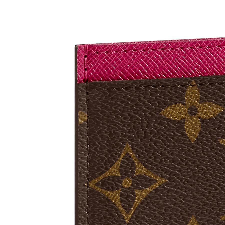 NEW Louis Vuitton Brown Fuchsia Pink Monogram Coated Canvas Cardholder Card Hold For Sale 2