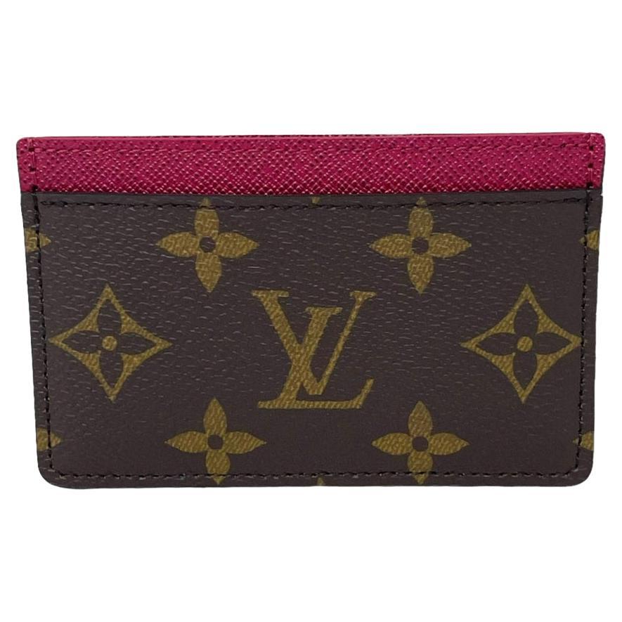 NEW Louis Vuitton Brown Fuchsia Pink Monogram Coated Canvas Cardholder Card Hold For Sale