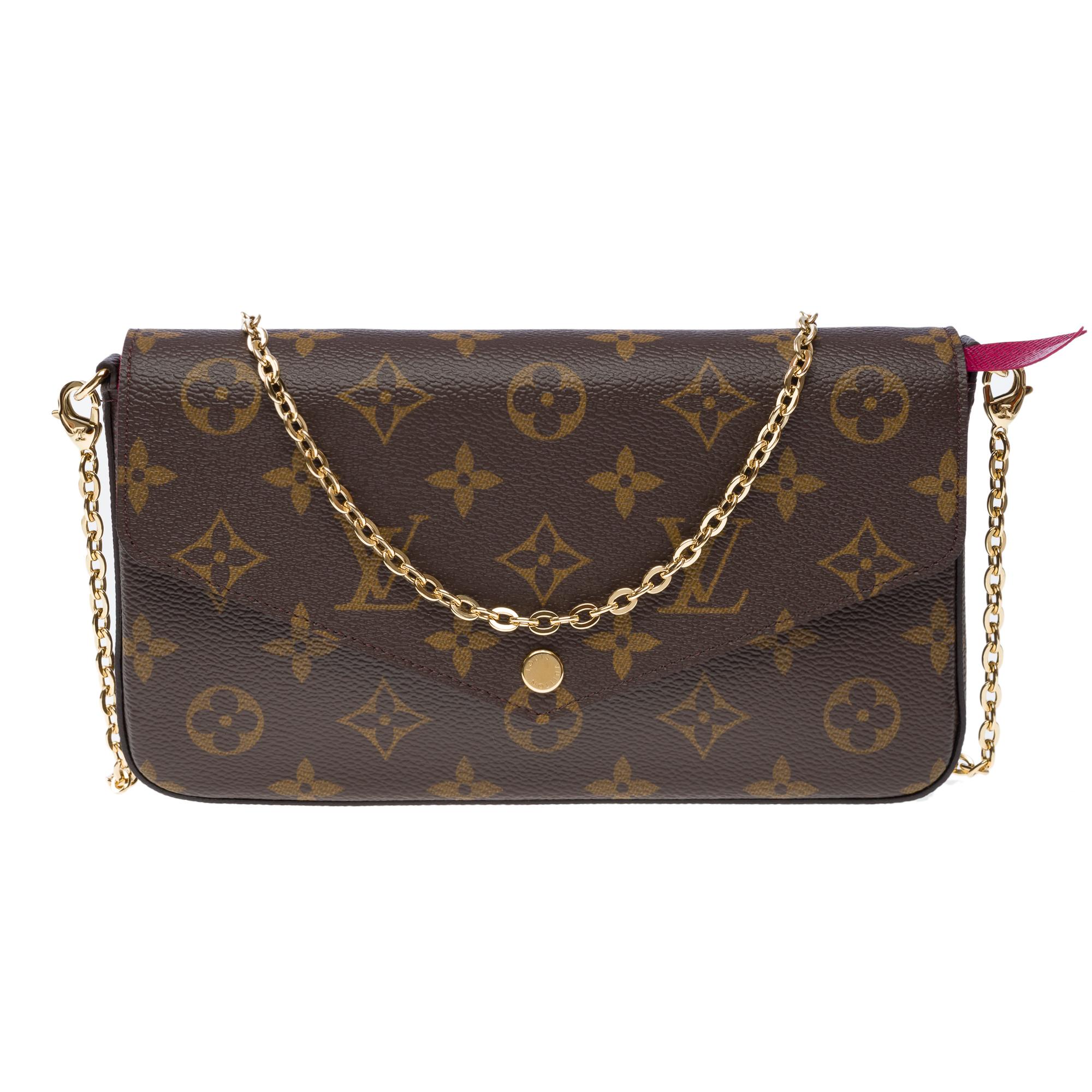 Black New Louis Vuitton Felicie Pochette shoulder bag in Brown Monogram Canvas, GHW