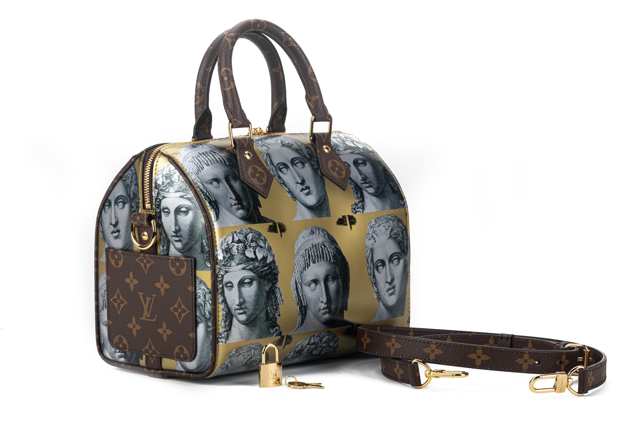 Black New Louis Vuitton Fornasetti Speedy 25 Bandouliere Bag with Box For Sale