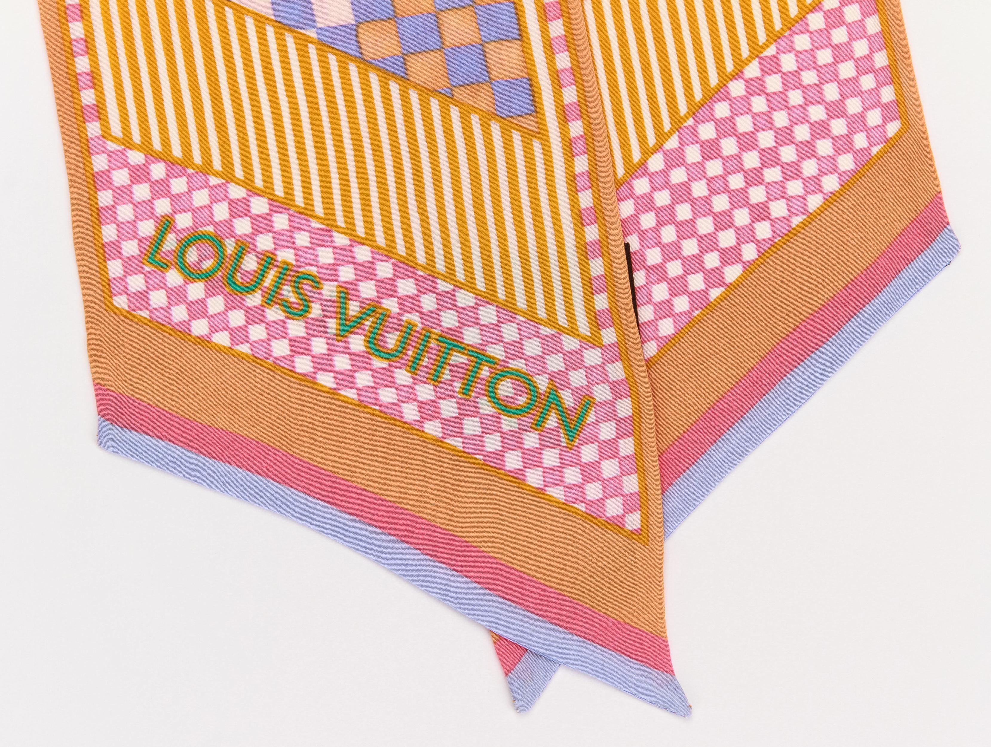 New Louis Vuitton geometric maxi twilly, orange, green, pink, blue, 
100% silk
50
