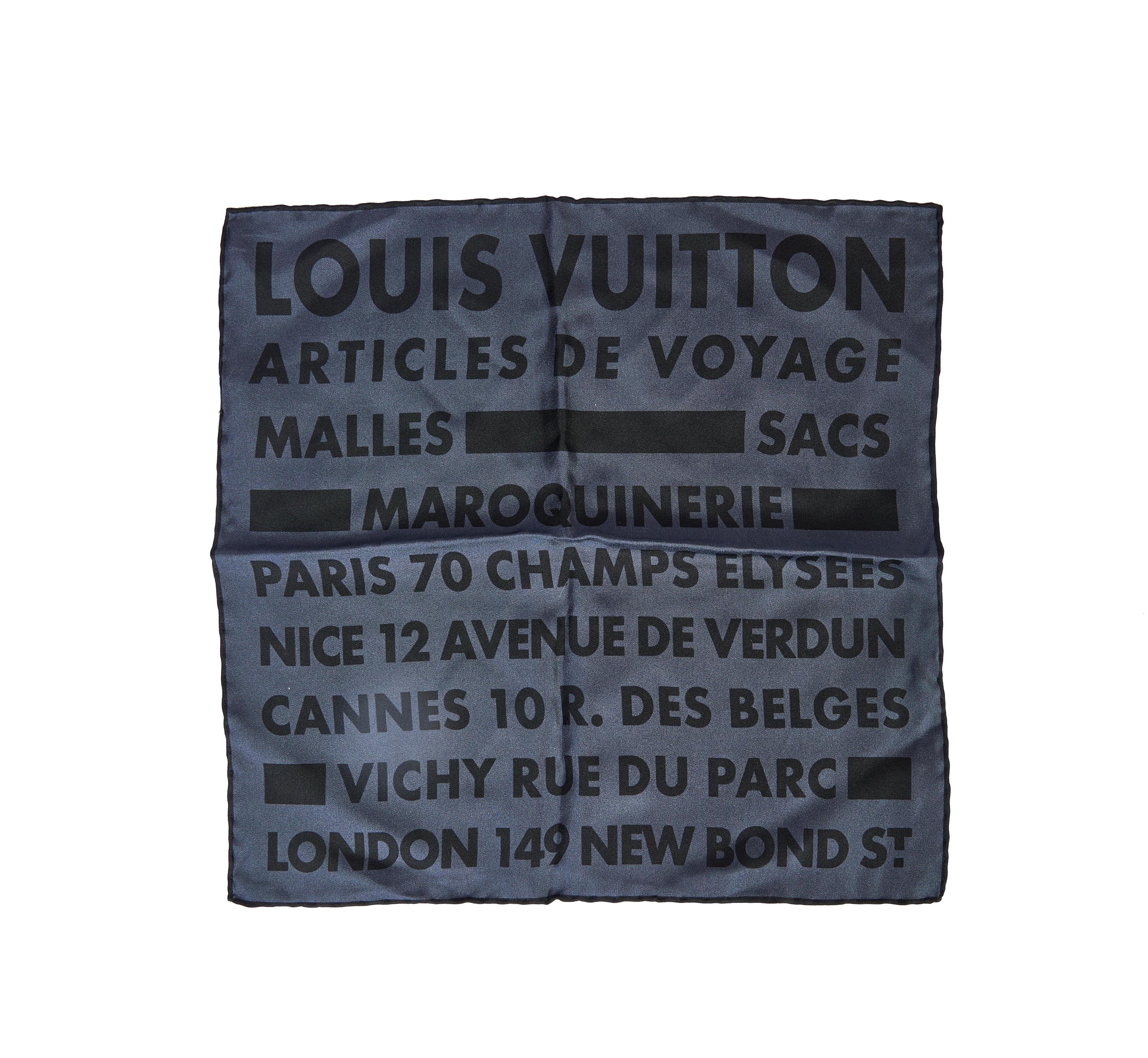 Men's New Louis Vuitton Gray Black Silk Pocket Square
