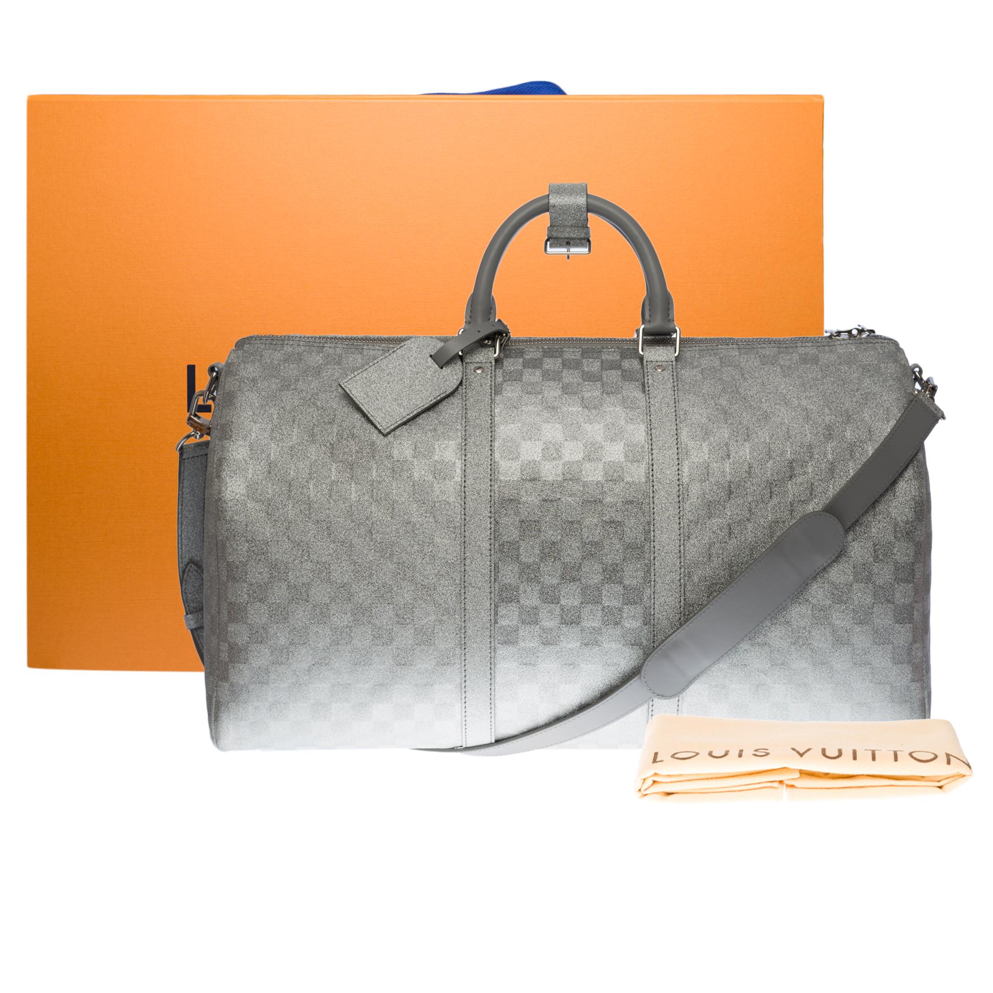 NEW-Louis Vuitton keepall 50 strap Travel bag Glitter silver by virgil Abloh 2