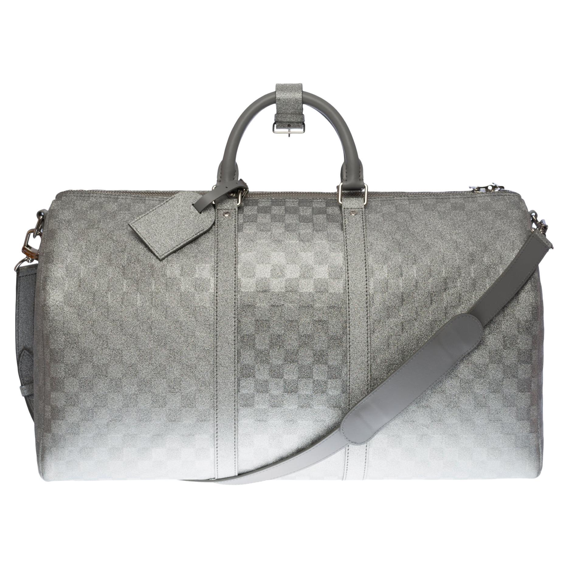 Louis Vuitton Duffle Keepall Bandouliere 50b Silver Glitter Damier Luggage  Dc44
