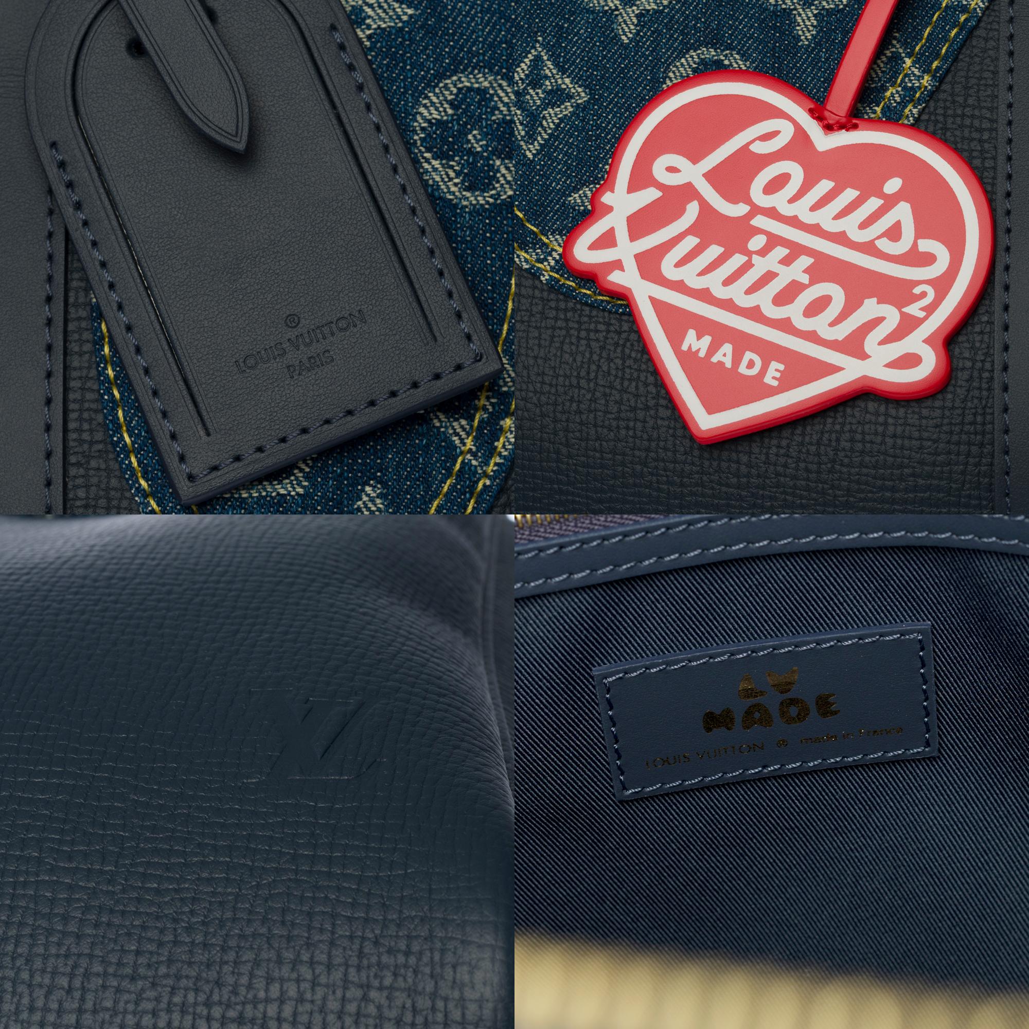 Black NEW-Louis Vuitton keepall 50 strap Travel bag in blue denim & leather by Nigo