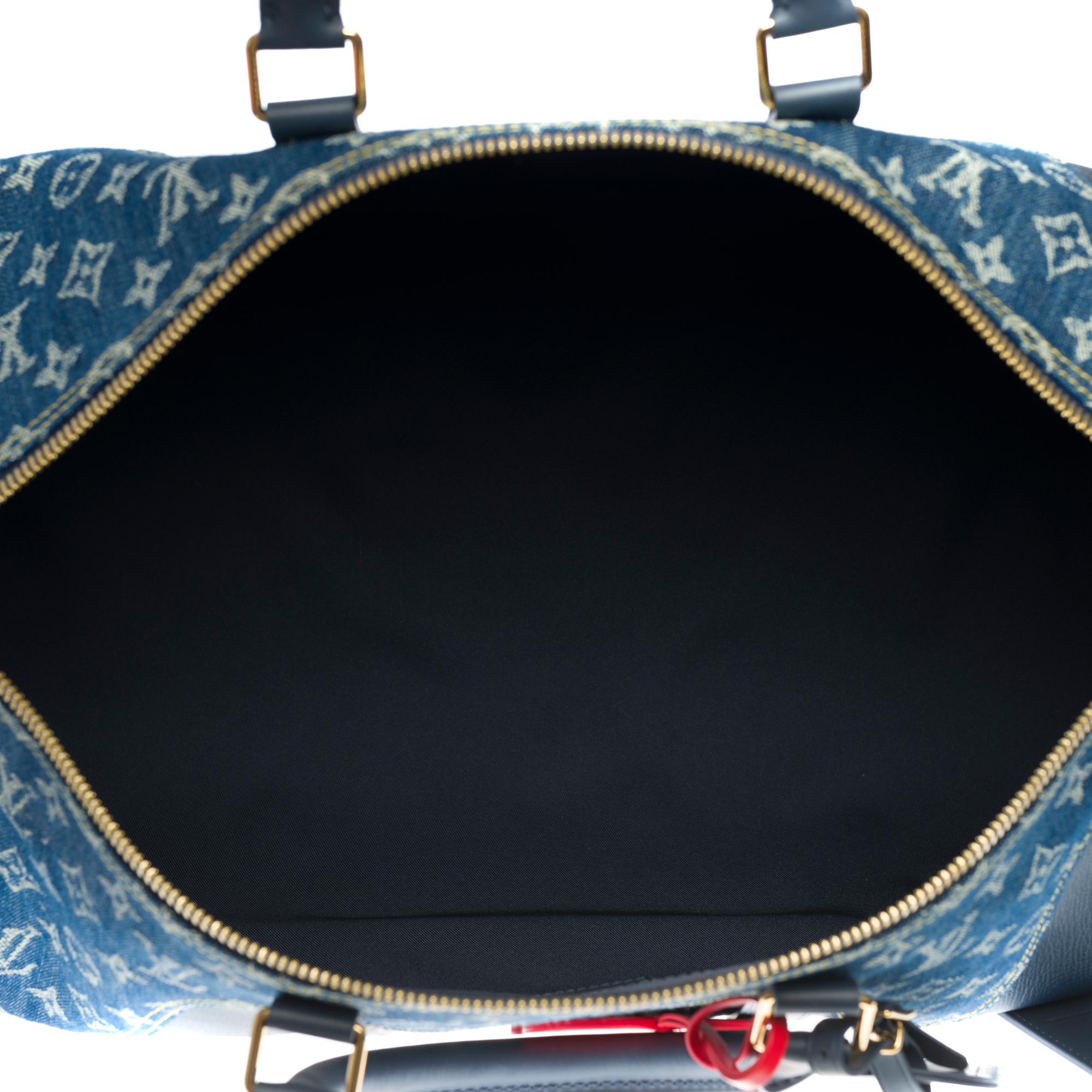Women's or Men's NEW-Louis Vuitton keepall 50 strap Travel bag in blue denim & leather by Nigo