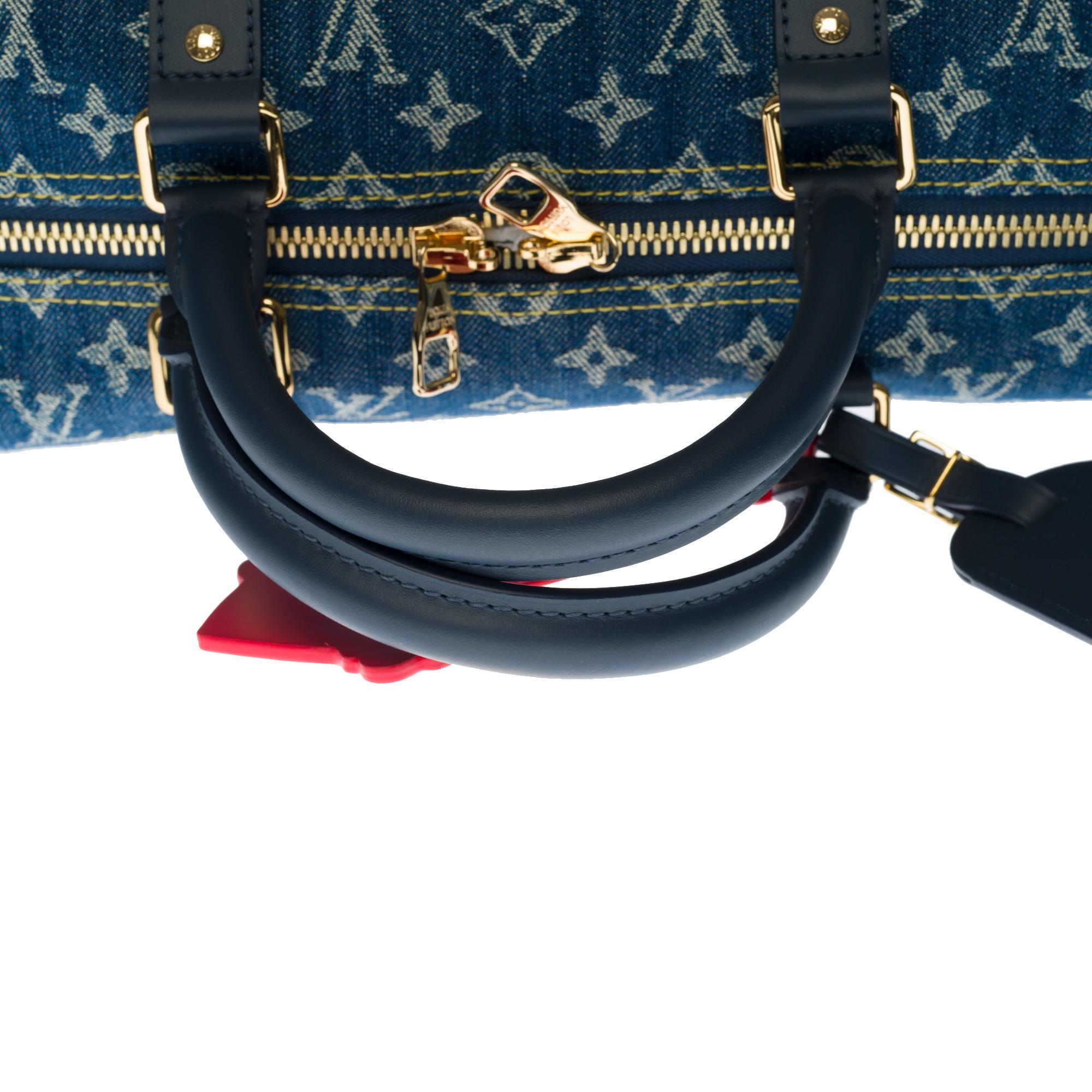 NEW-Louis Vuitton keepall 50 strap Travel bag in blue denim and 