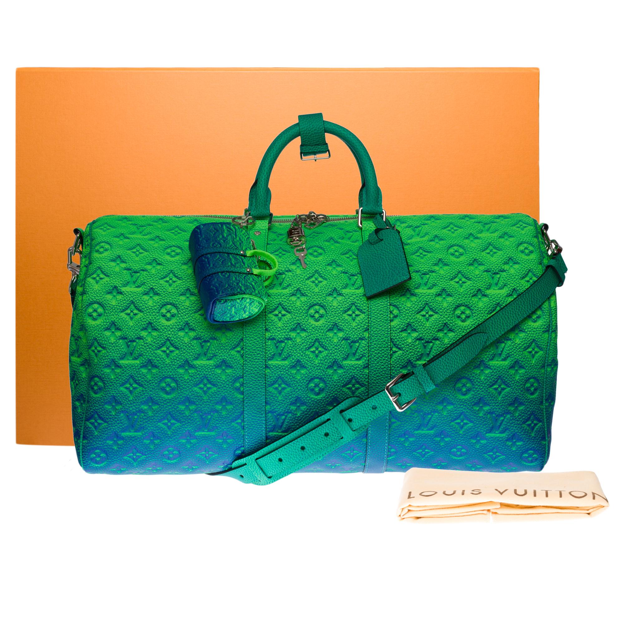 NEW-Louis Vuitton keepall 50 strap Travel bag Spray in green leather / V. Abloh 5