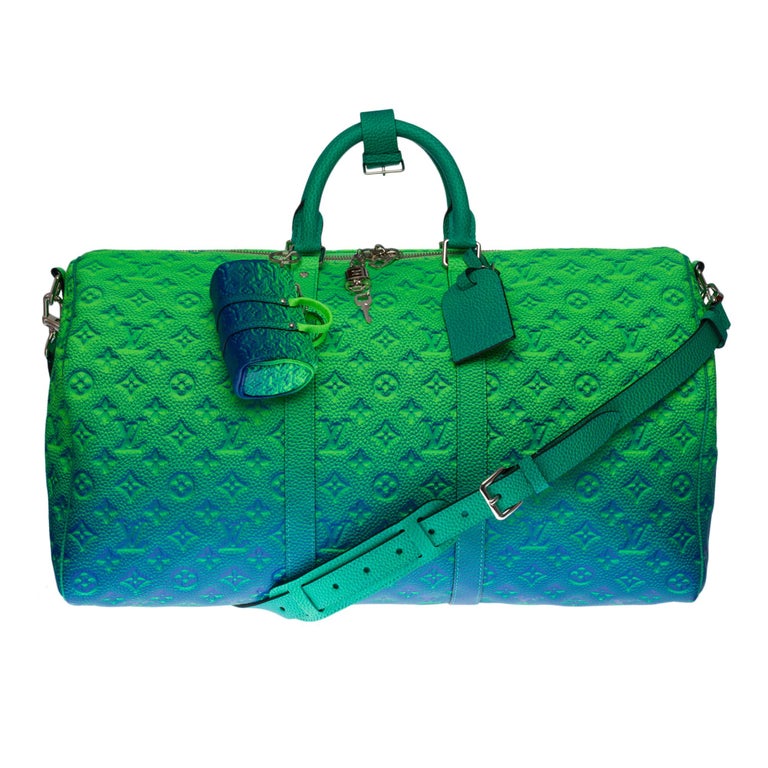 Louis Vuitton Keepall Bandouliere By Virgil Abloh In Green And Blue Leather