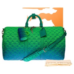 NEW-Louis Vuitton keepall 50 strap Travel bag Spray in green leather / V. Abloh
