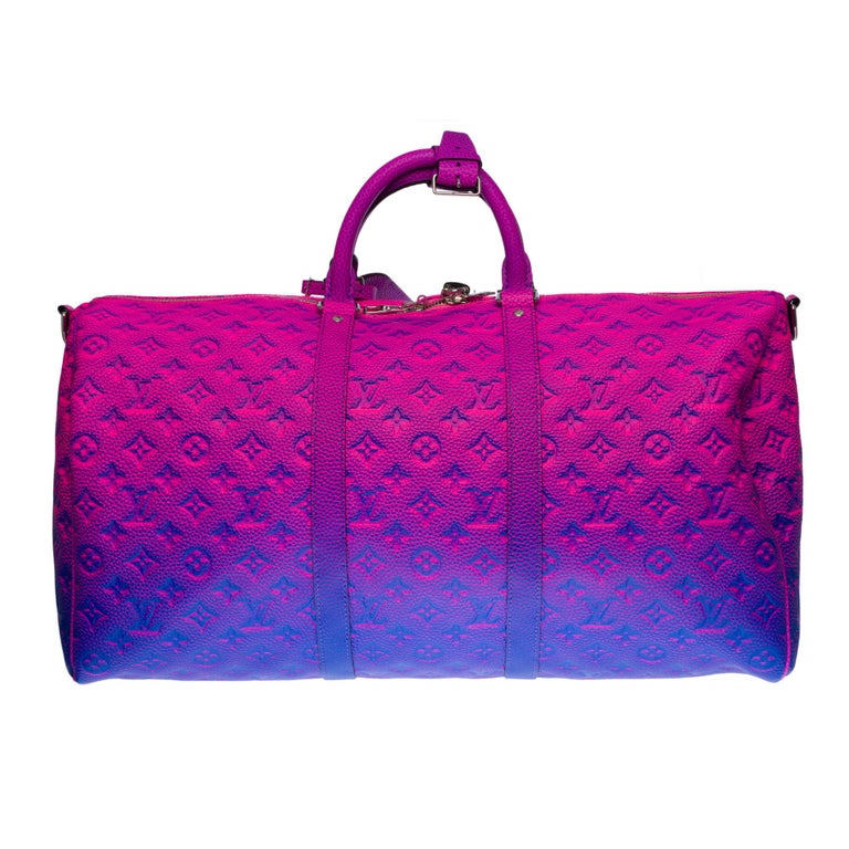 NEW-Louis Vuitton keepall 50 strap Travel bag Spray in Pink/Blue