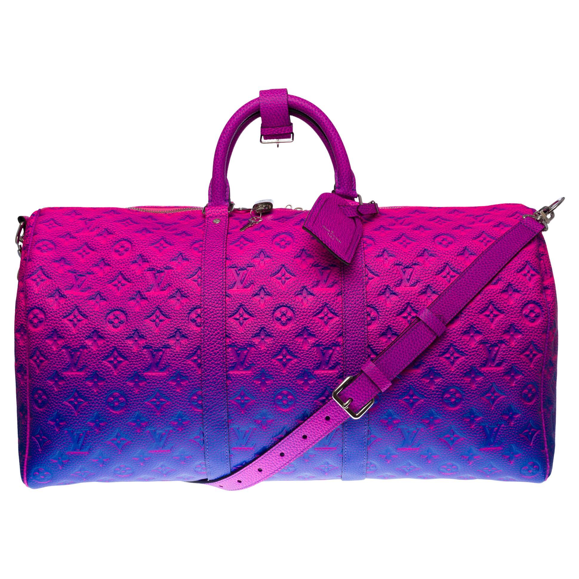 NEW-Louis Vuitton keepall 50 strap Travel bag Spray in Pink/Blue / Virgil Abloh