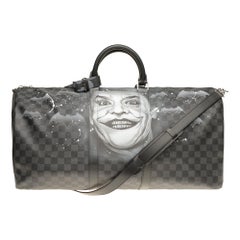 Louis Vuitton - Bandoulière Keepall 55 en damier et graphite, neuve et personnalisée  "BATBAG II" !