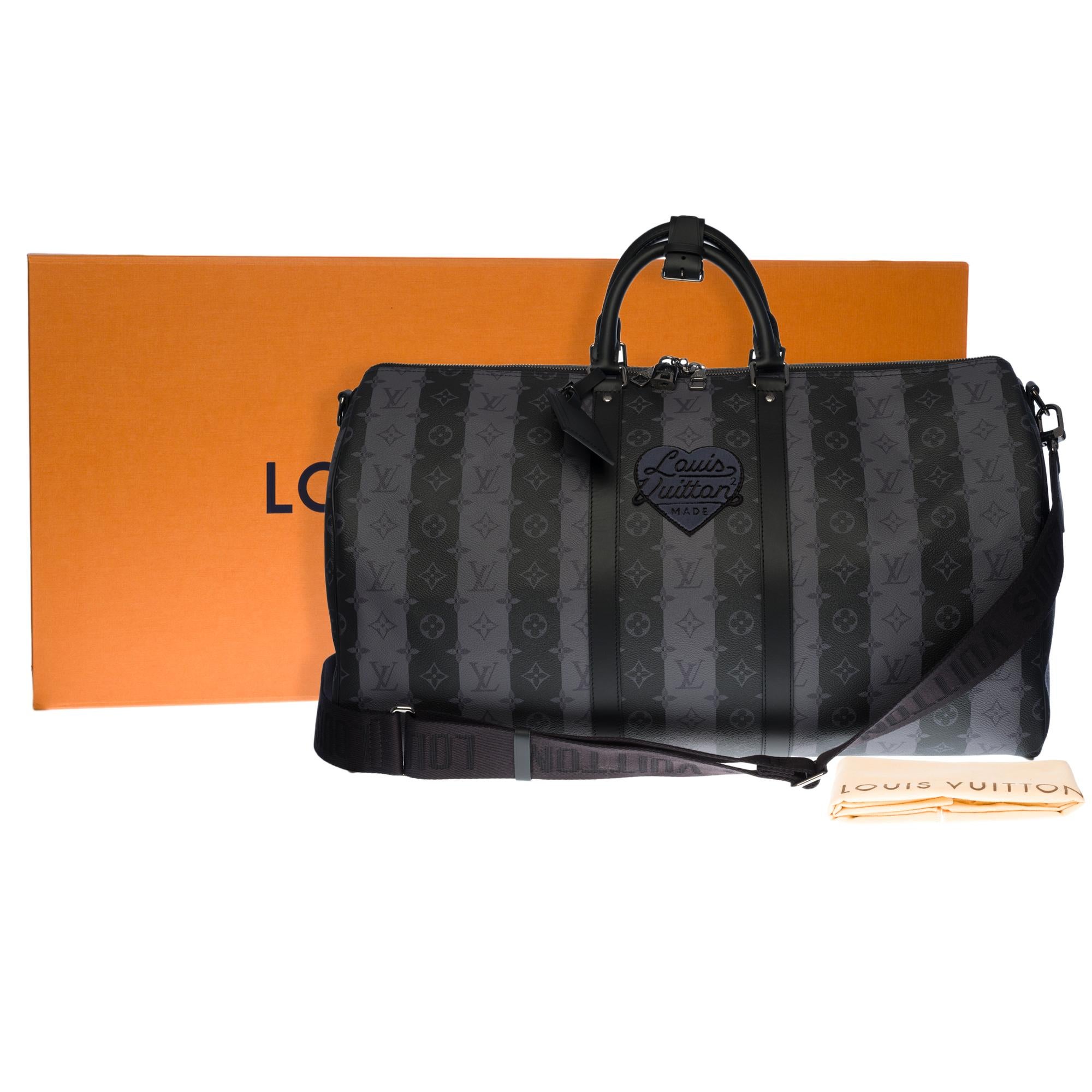 NEW-Louis Vuitton keepall 55 strap Travel bag in Stripes canvas by Abloh/Nigo 6