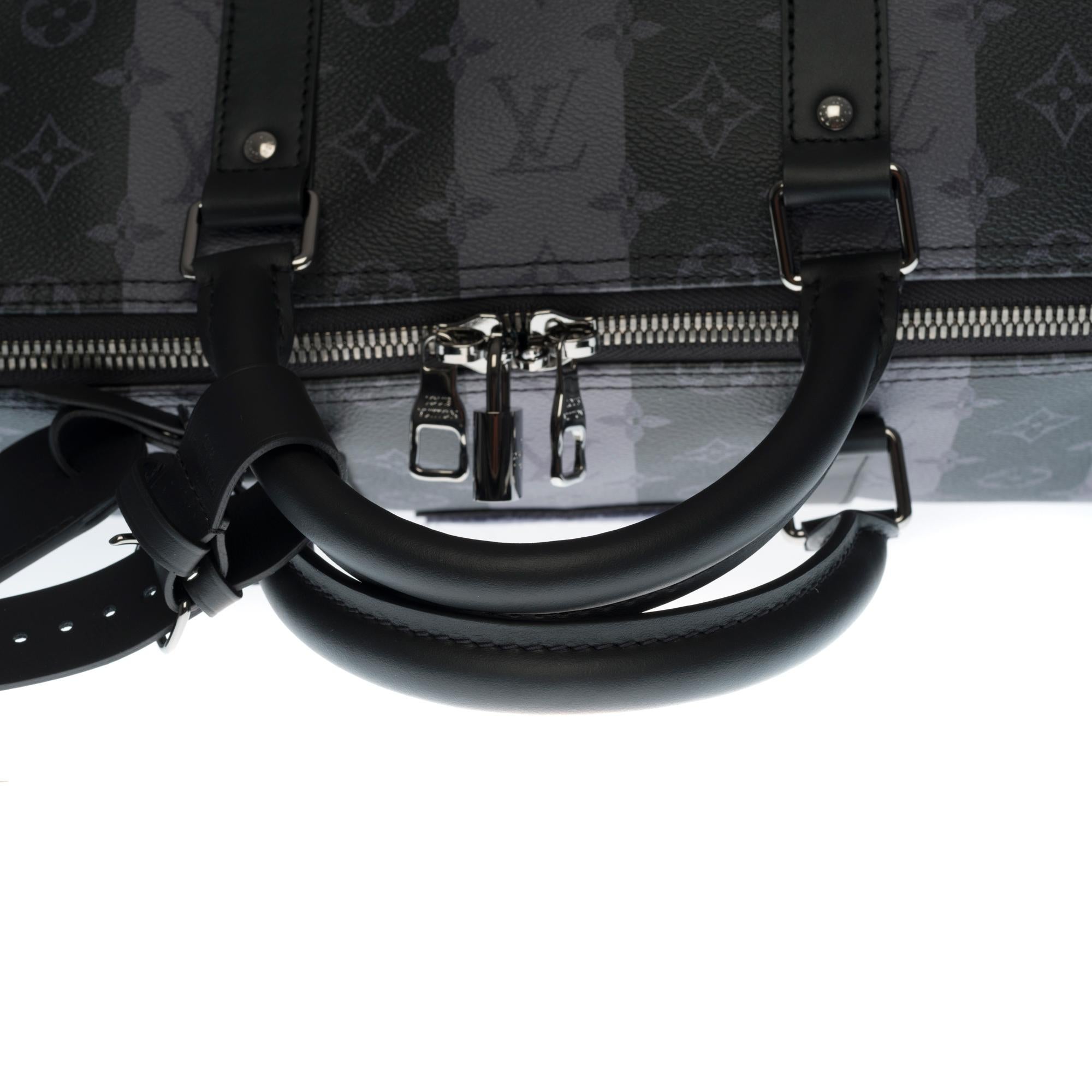 NEW-Louis Vuitton keepall 55 strap Travel bag in Stripes canvas by Abloh/Nigo 3