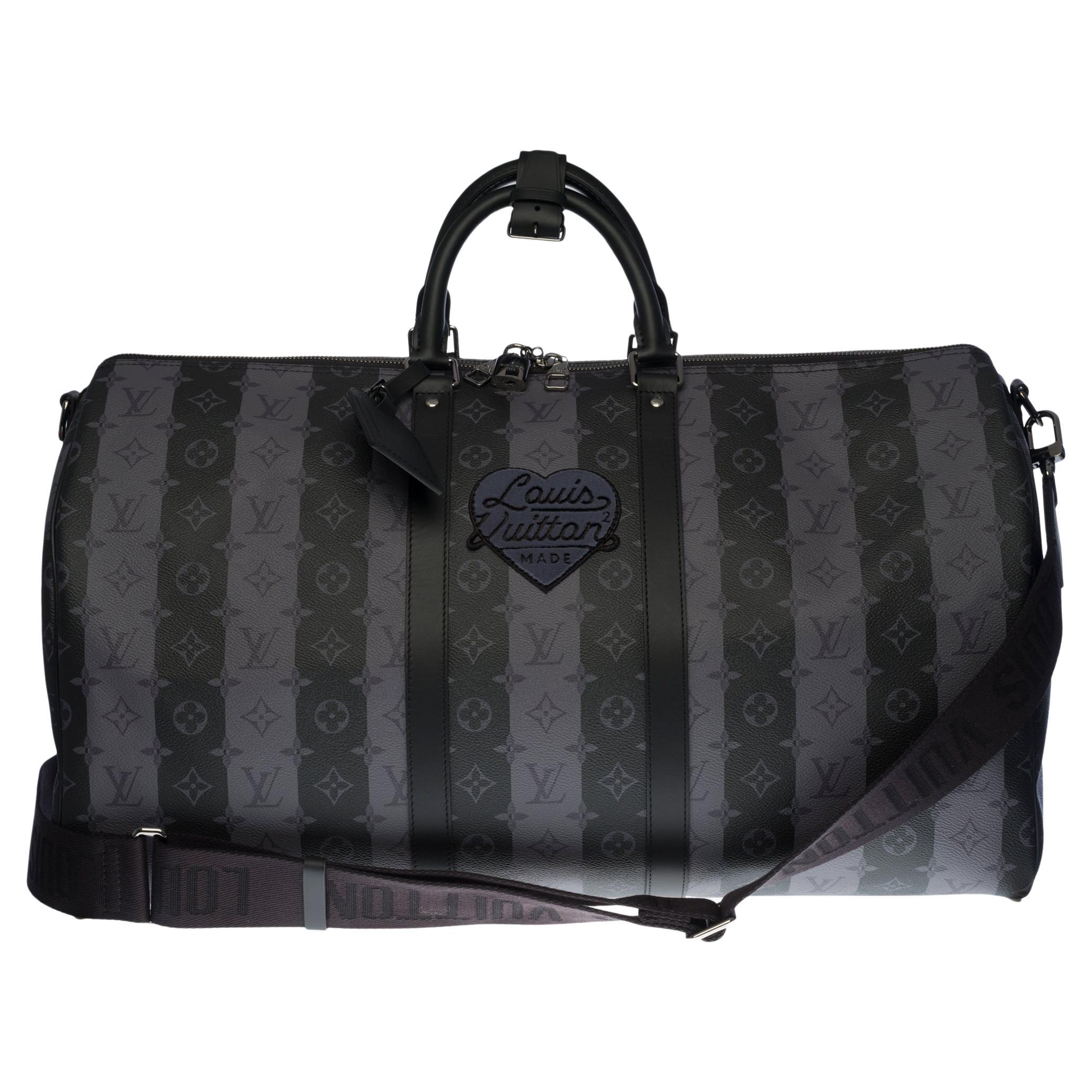 NEW-Louis Vuitton keepall 55 strap Travel bag in Stripes canvas by Abloh/Nigo