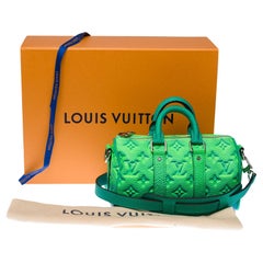 NEW-Louis Vuitton keepall XS strap Travel bag Spray in green leather / V. Abloh
