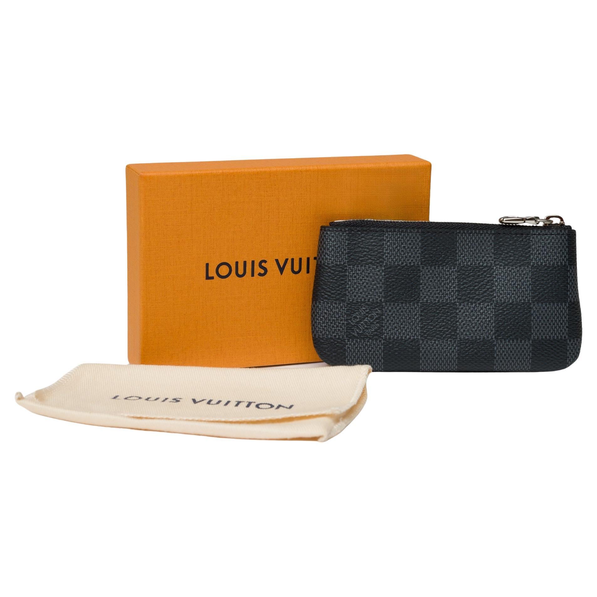 New Louis Vuitton Key Pouch in graphite damier canvas, SHW For Sale